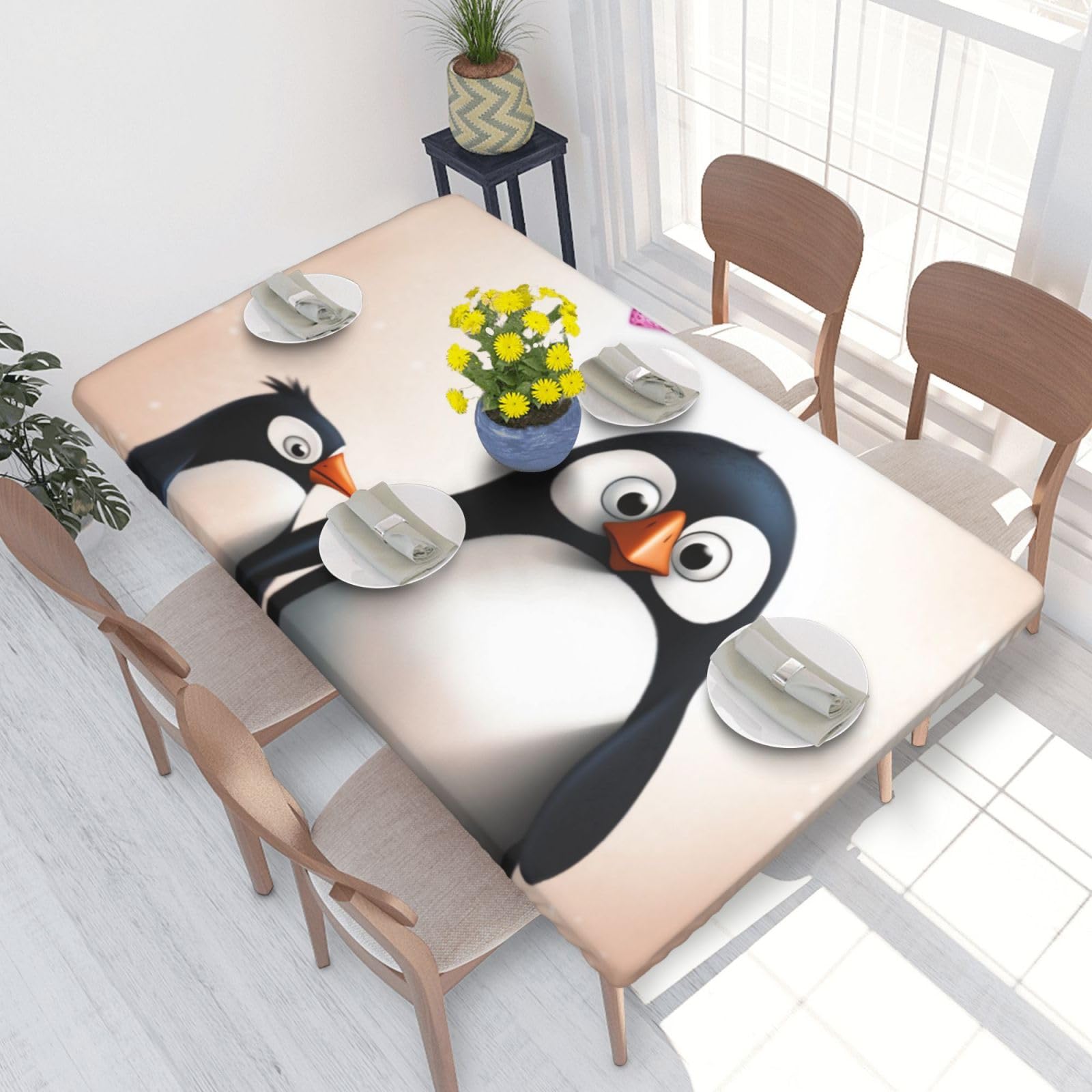 DCARSETCV I Love Penguins Printed 4FT Waterproof Tablecloth with Elastic Edged Protect & Decor Your Table, Oil-proof Washable Table Cloth Cover for Dinner Picnic Party