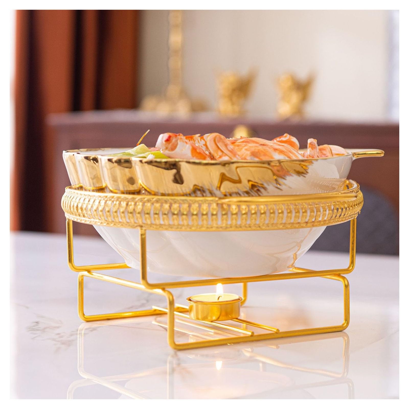 Chauffe-aliments en céramique avec couvercle, plateau chauffant pour événements de restauration, idéal pour les mariages, les fêtes et les buffets, design à 3 compartiments