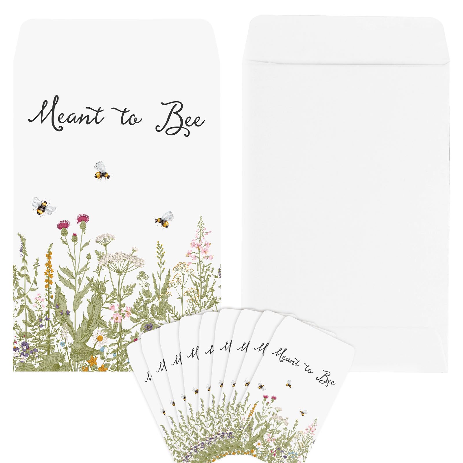 JarThenaAMCS 200Pcs Wedding Favors Seed Packets Meant to Bee Wildflower Self-Adhesive Envelope Greenery Vintage Floral Storage Pockets for Spring