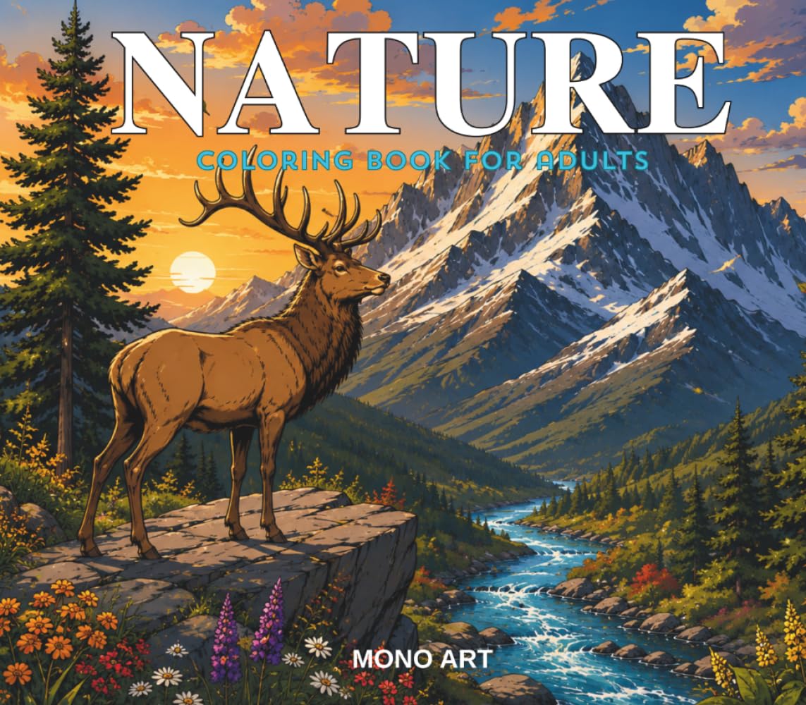 Nature Coloring Book for Adults - National Parks Coloring Pages: Relax and Unwind with Majestic Nature-Themed Landscapes from the USA and Beyond