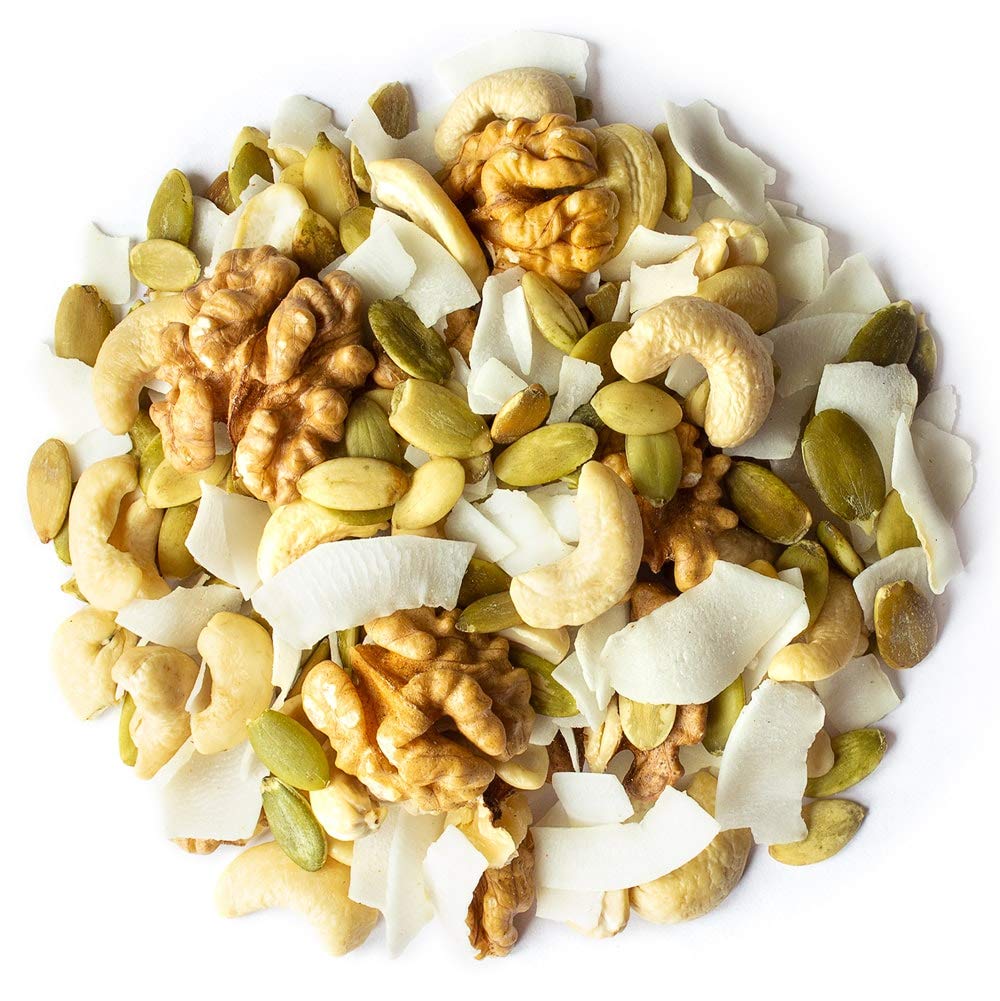 Food to Live Organic Coconut and Friends Trail Mix, 4 Pounds — Raw and Non-GMO Snack Mix Contains Coconut Chips, Cashews, Pumpkin Seeds, and Walnuts. Vegan Superfood, Kosher, No Added Sugar, Bulk