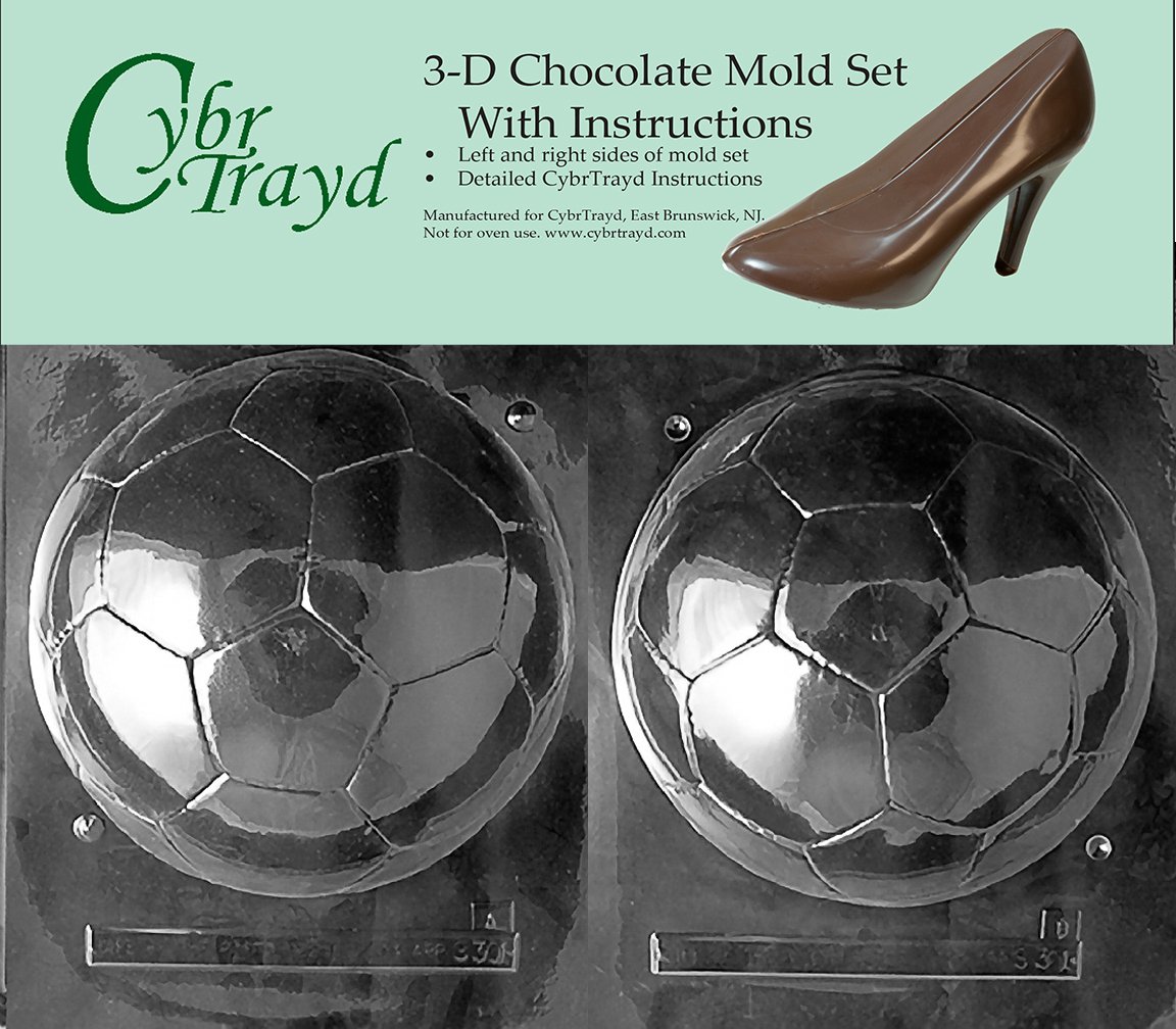 Cybrtrayd S301AB - Stampo per caramelle al cioccolato, include istruzioni 3D per cioccolatini e kit di 2 stampi, pallina da calcio