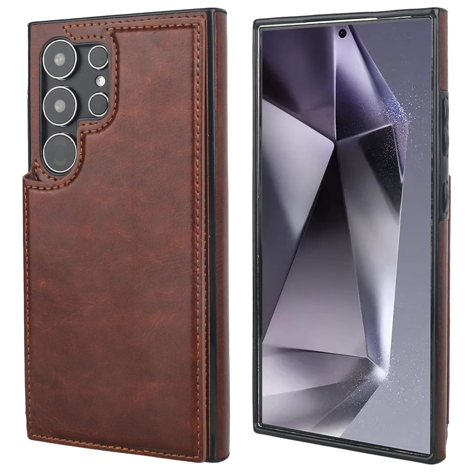 Onetop Compatible with Samsung Galaxy S24 Ultra Wallet Case with Card Holder, PU Leather Kickstand Card Slots Case, Double Magnetic Clasp and Durable Shockproof Cover 5G 6.8 Inch(Brown)