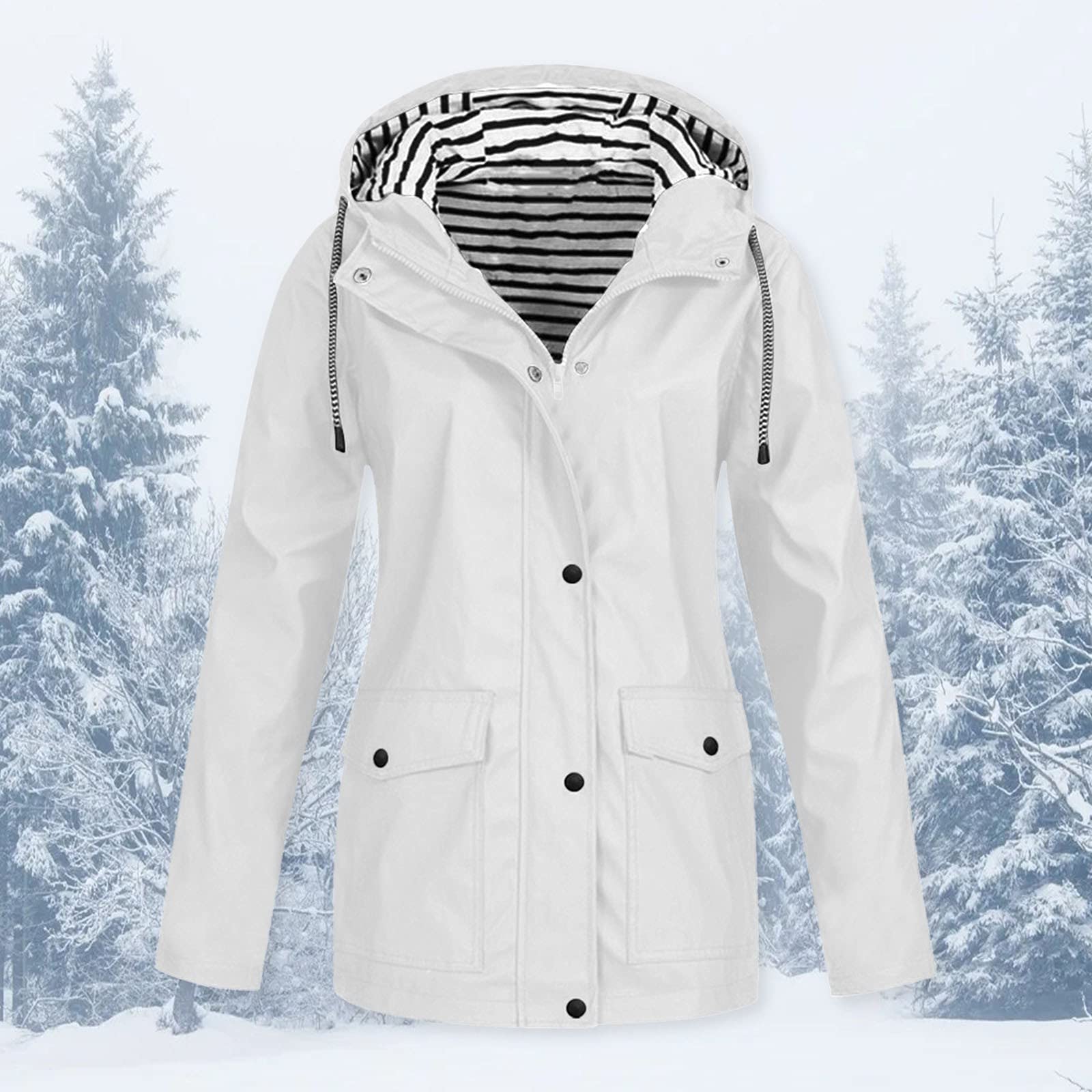 Chaqueta Cortavientos Con Capucha De Talla Grande Para Mujer, Abrigo Liso Informal Exteriores, Resistente Al Viento, Bolsillos Abrigos Mujer Invierno Pano Capelina Lluvia Chubasquero