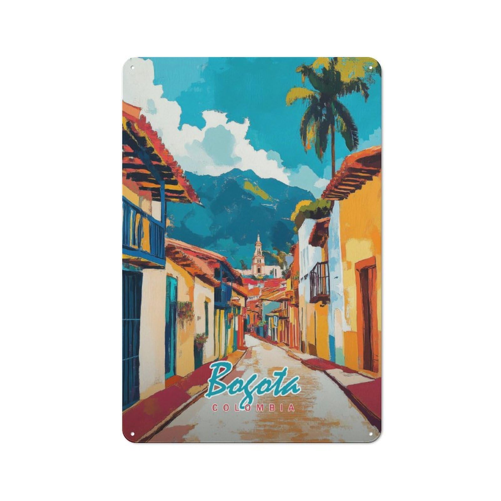 Junmoney Style-10 Bogota Street Scene Retro Tin Sign 30X20cm For Café Or Restaurant, Housewarming Wall Decor For People Furnishing Café And Restaurant
