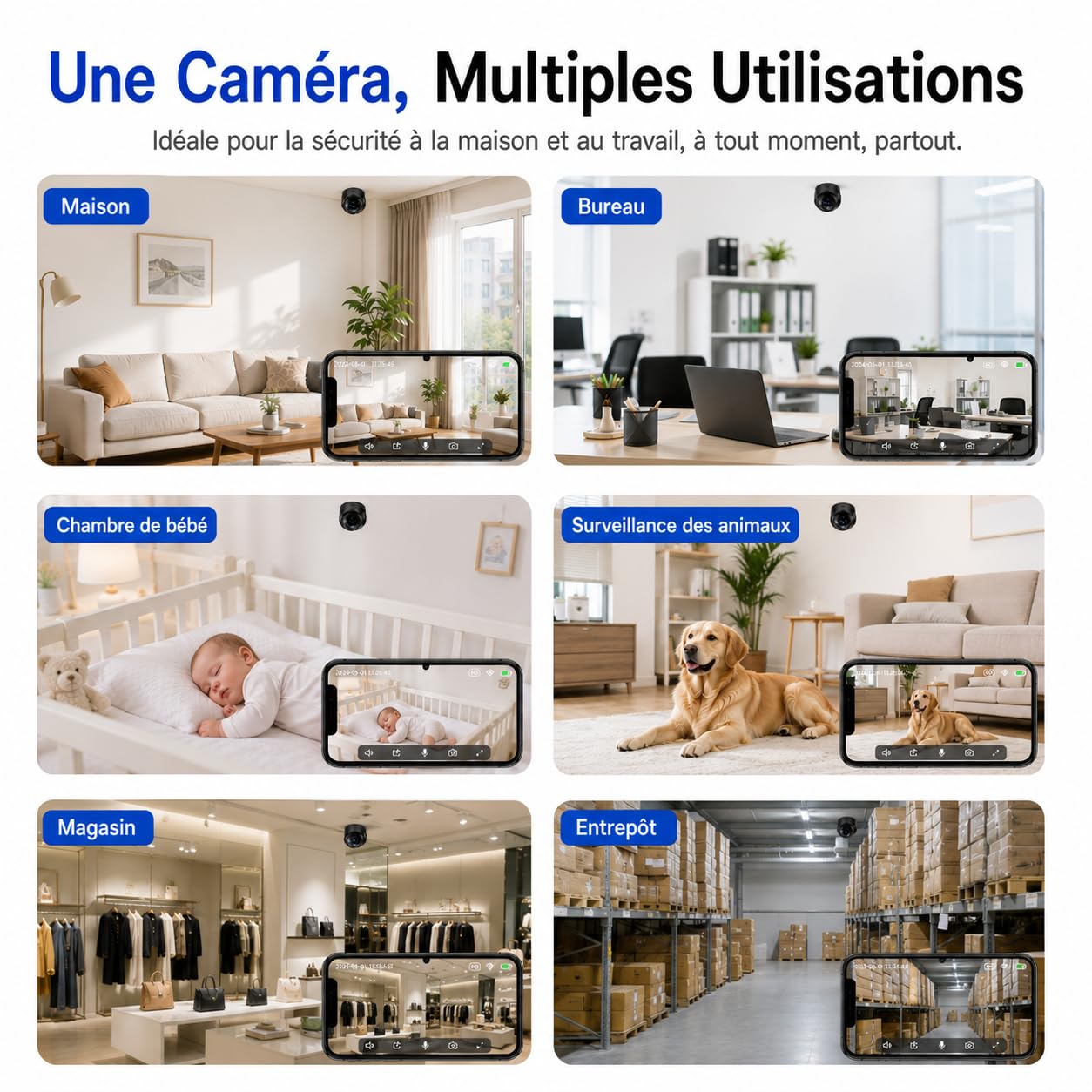 Mini Caméra Espion WiFi HD 1080P Caméra Cachée Sans Fil Vision Nocturne Détection de Mouvement Accès à Distance Enregistrement Continu Surveillance Intérieure Maison