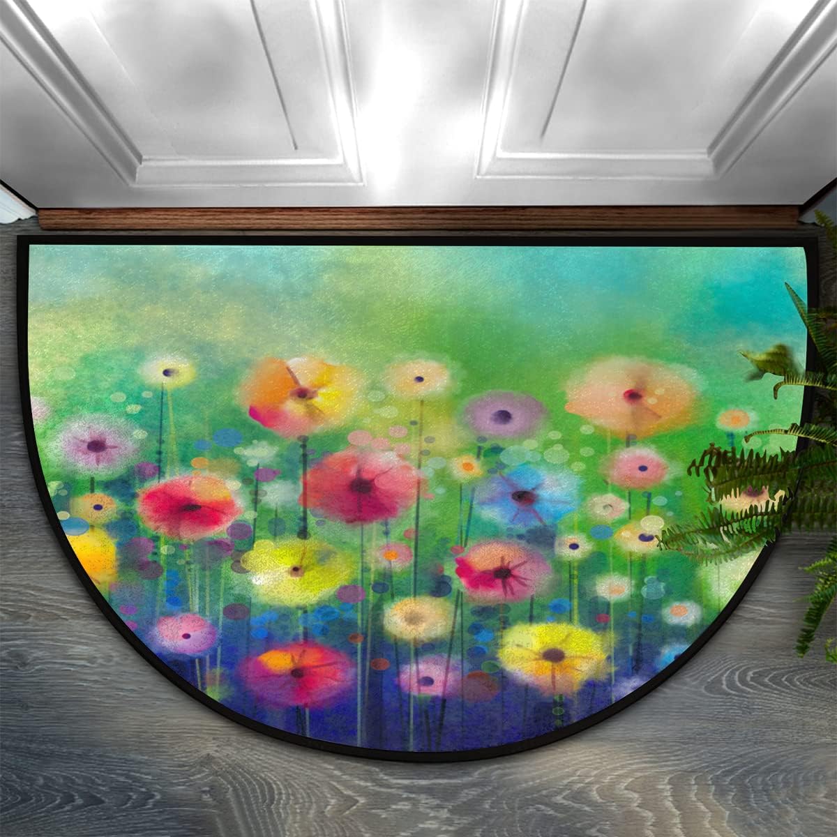 Spring Colorful Flower Half Round Door Mat Rainbow Summer