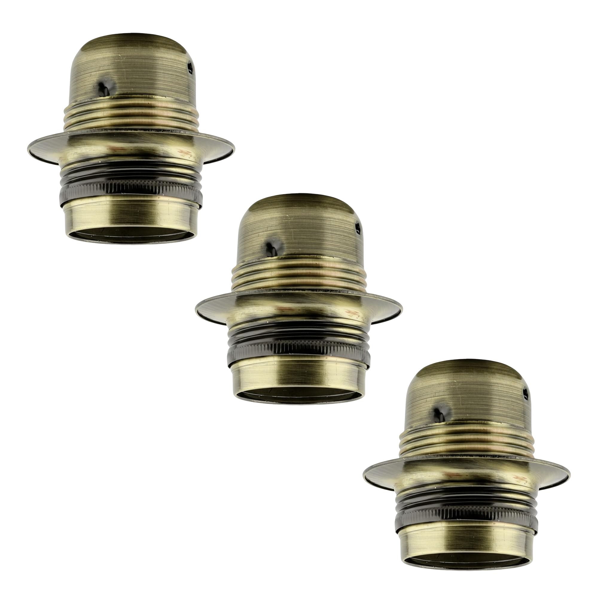Set of 3 E27 Polished Green Brass Lamp Holders, Vintage Industrial Screw Socket for Edison LED Bulbs, Ideal for DIY Pendant Ceiling Lighting, Strong Metal Light Fitting for Home Decor