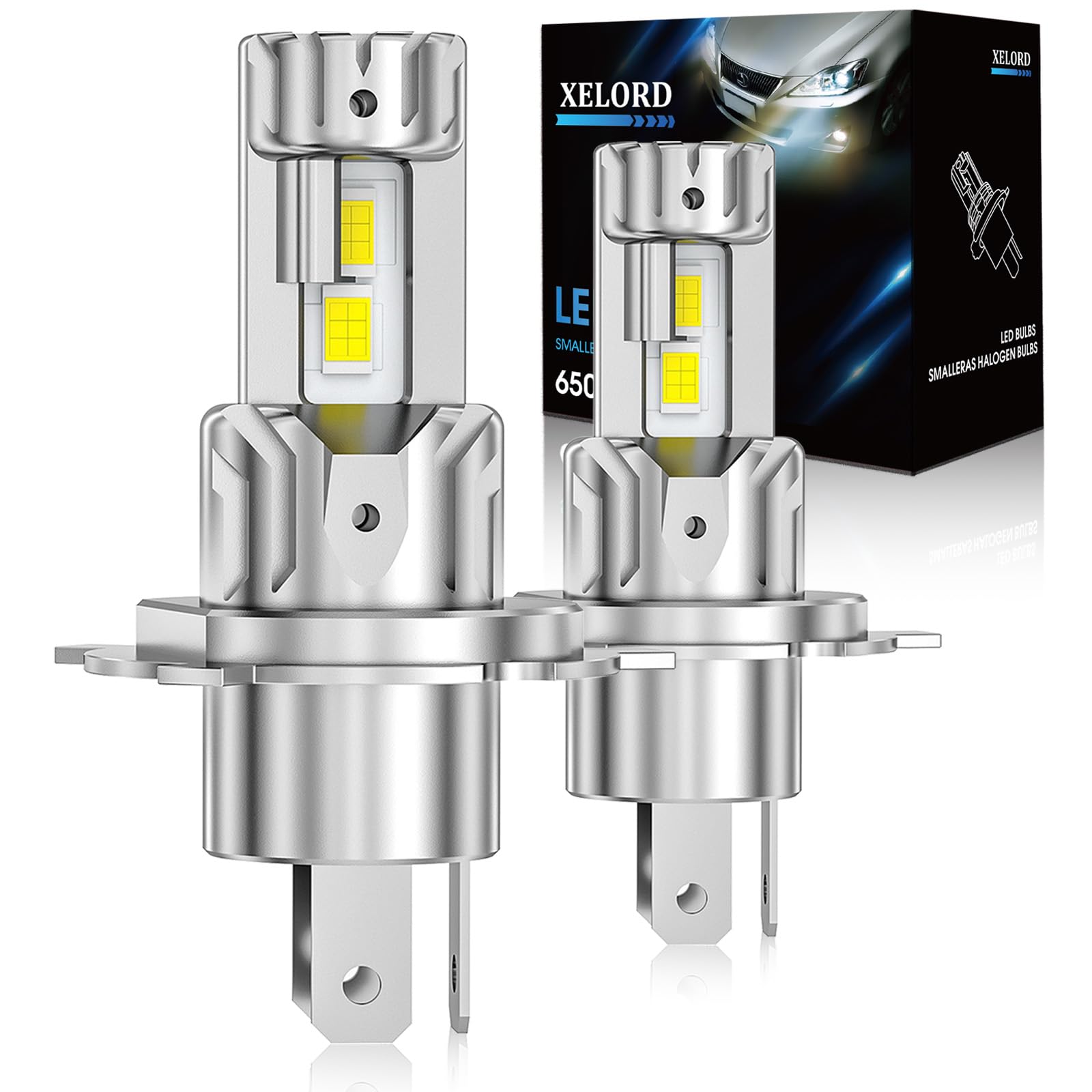 Bombillas LED H4 XELORD 12000LM 6500K,60W Blancas Frías, Faros Delanteros para Coche y Moto, Plug & Play,Larga Duración,2 Unidades
