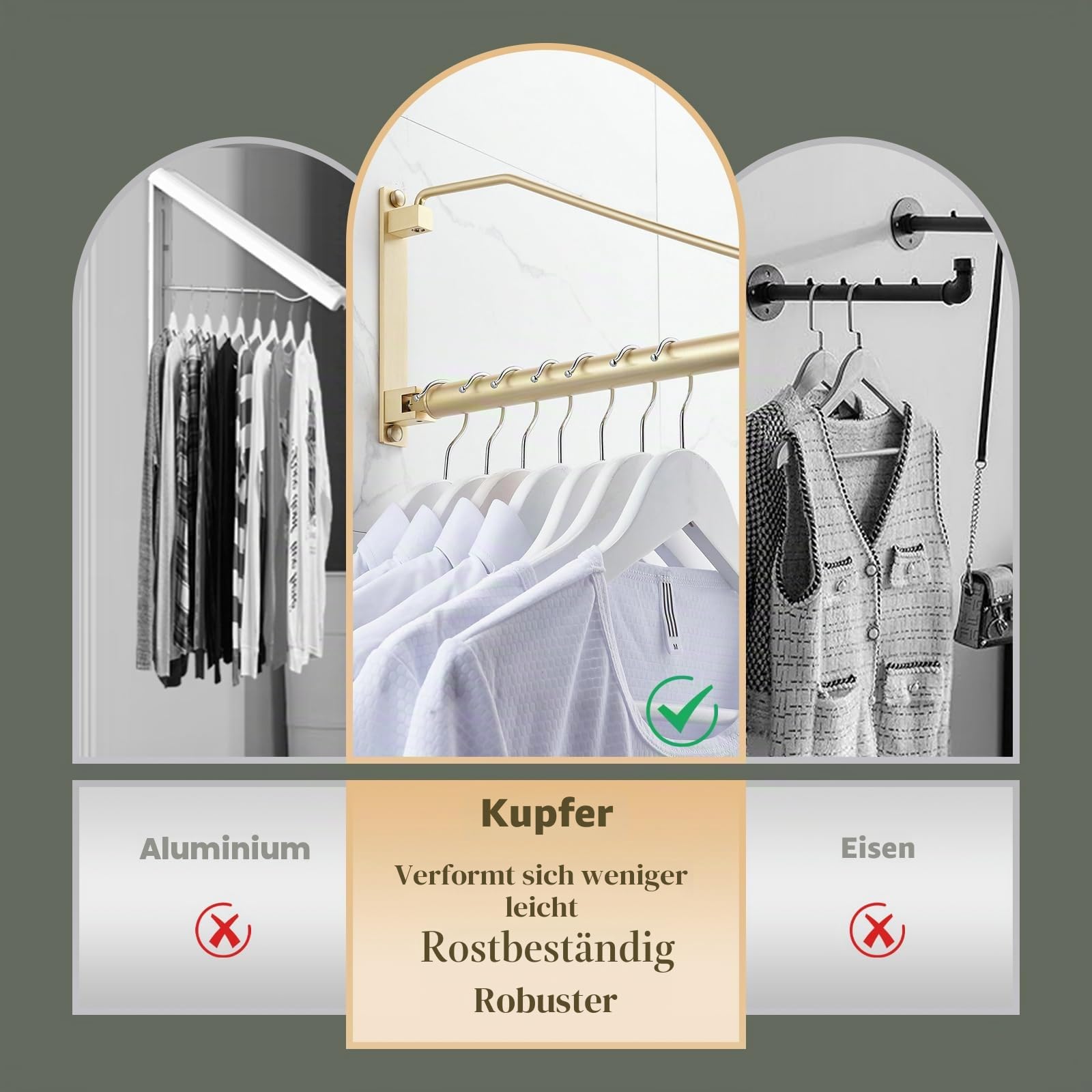 Kleiderhaken Klappbar Gebürstetes Gold,NEWRAIN Wandkleiderhalter, platzsparende Kleiderstange Wandmontage, Kleiderbügel Halterung für Balkon & Schränke