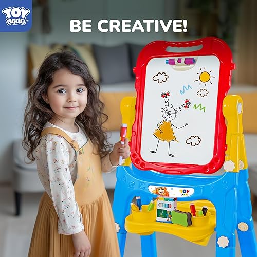 Miniatura 10 de STEAM Life Caballete para niños, caballete de arte para niños pequeños  4 en 1 tablero magnético grande de doble cara, caballete de pizarra para