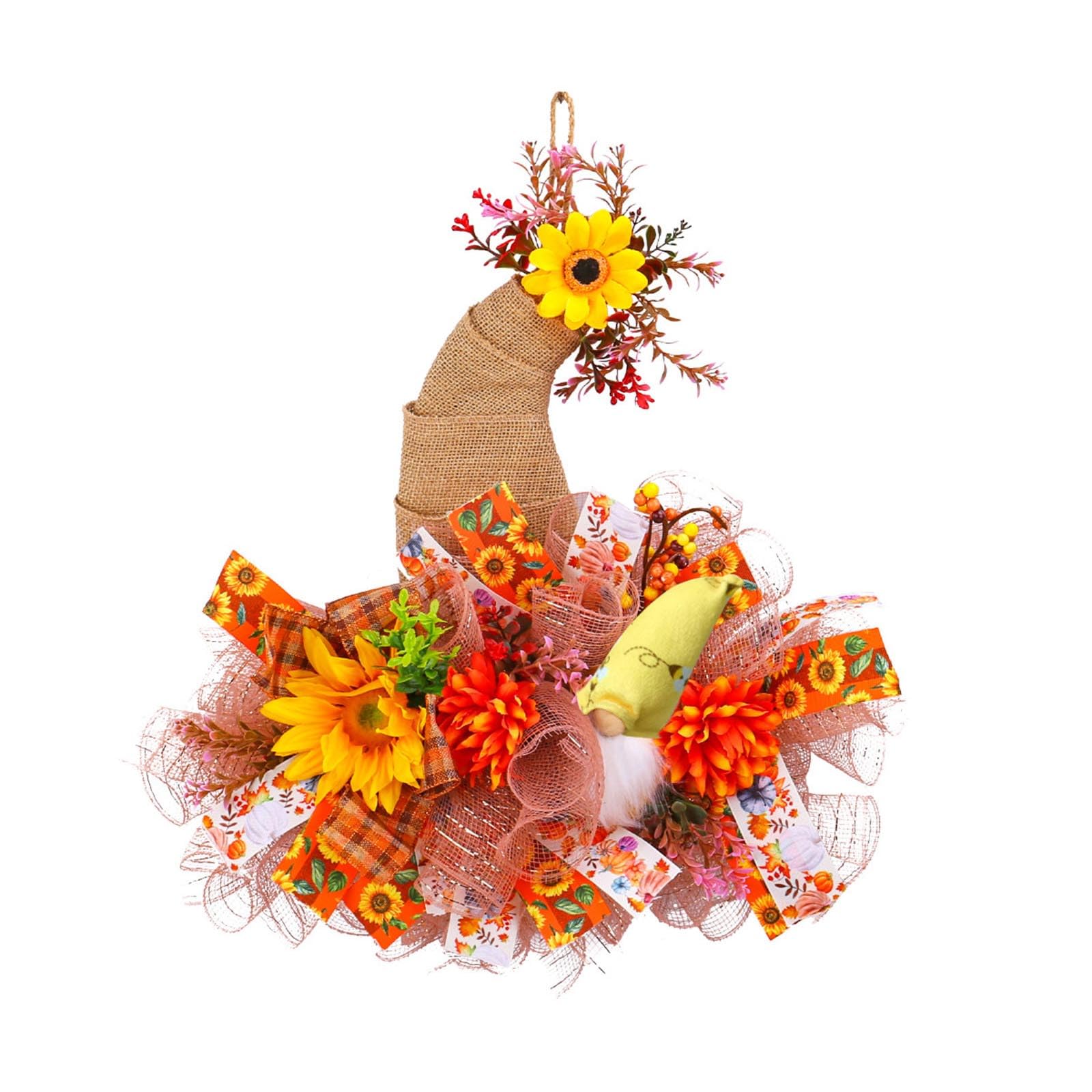 carotoe Easy Seasonal Wreath with Sunflowers Tulle for Home Porch Thanksgiving Harvest Party Decorations Wreath with Sunflowers Polyester Indoor Outdoor Seasonal