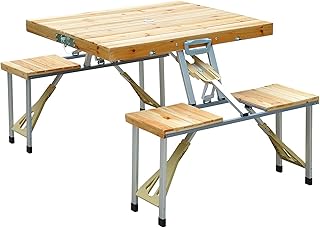 Outsunny Portable Folding Camping Picnic Table Party Field Kitchen Outdoor Garden BBQ Chairs Stools Set Wooden Wood
