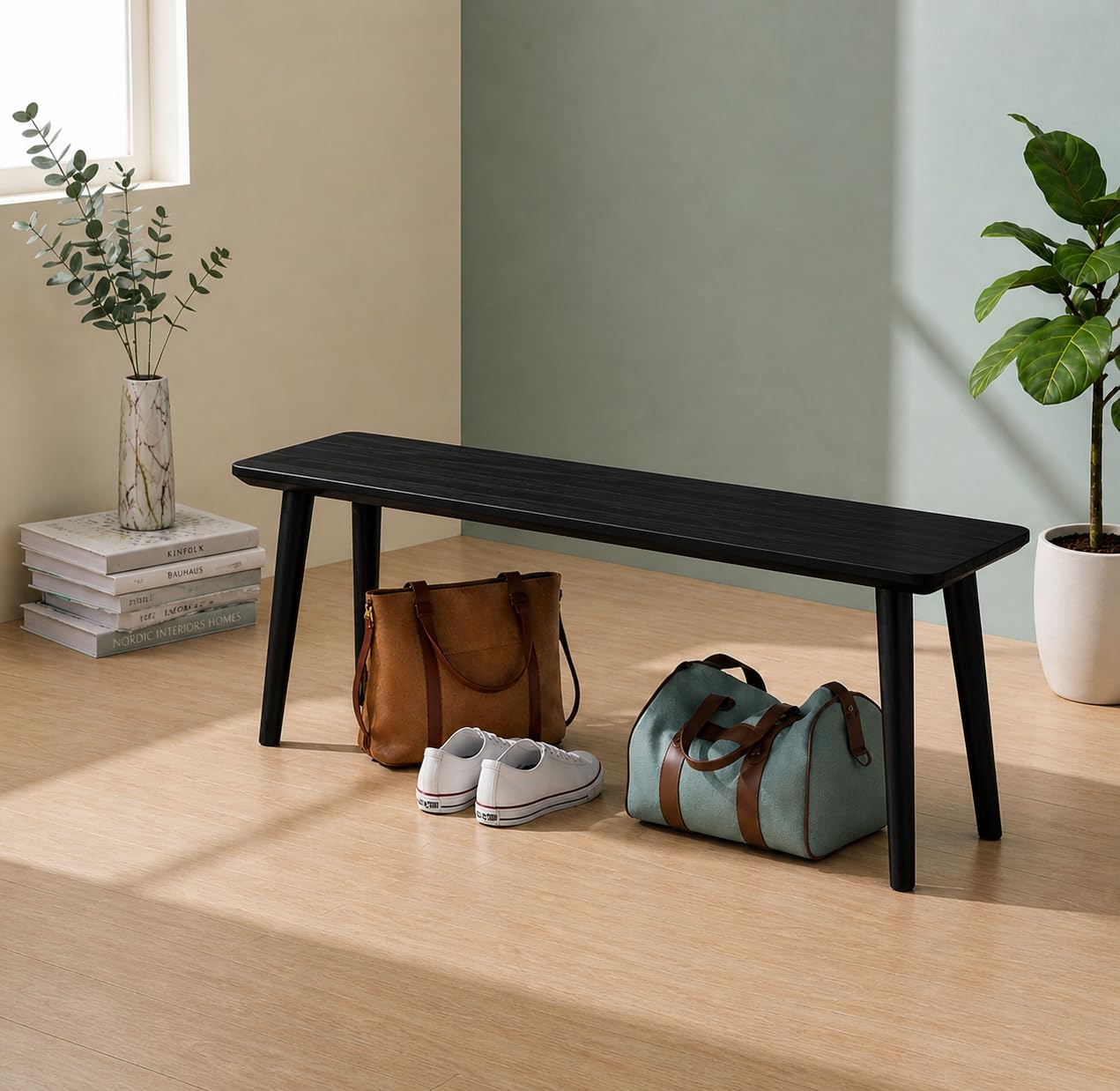 100cm Long Living Room Benches - Wooden Upholstered Seating for Home & Office - Solid Wood Bench for Dining Table (Black, 100 x 30 x 40)-image-22