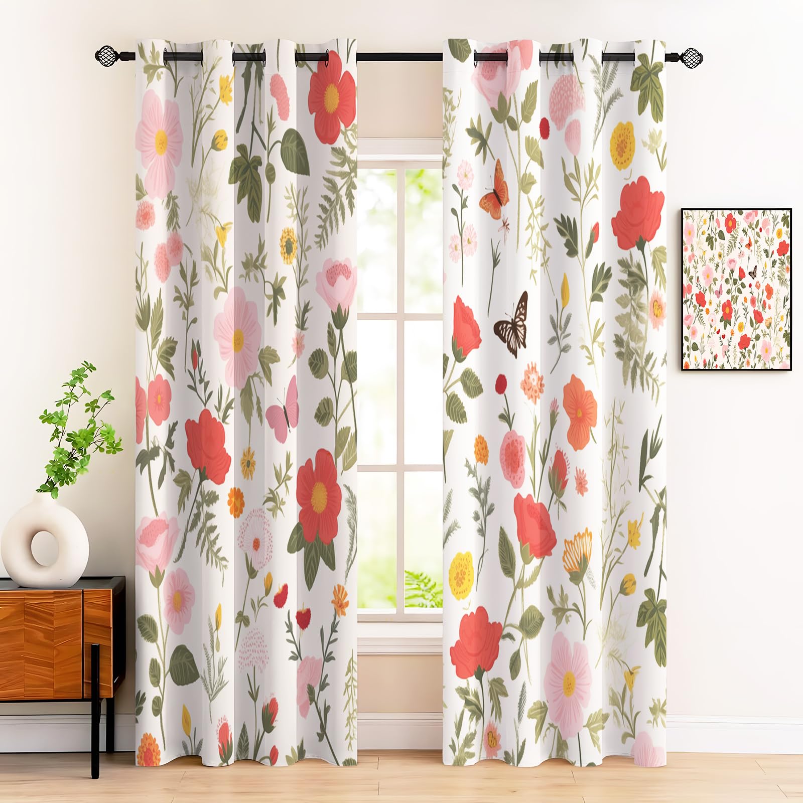 Rideau occultant floral 140x180 thermique motif crème pour chambre