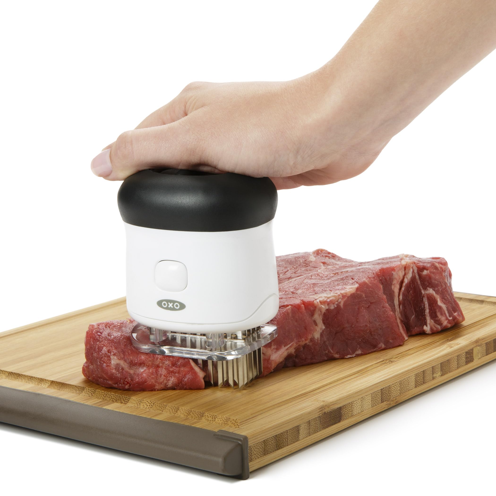 OXO Good Grips Ablandador de Carne, Acero Inoxidable, Blanco y Negro, 1 cm
