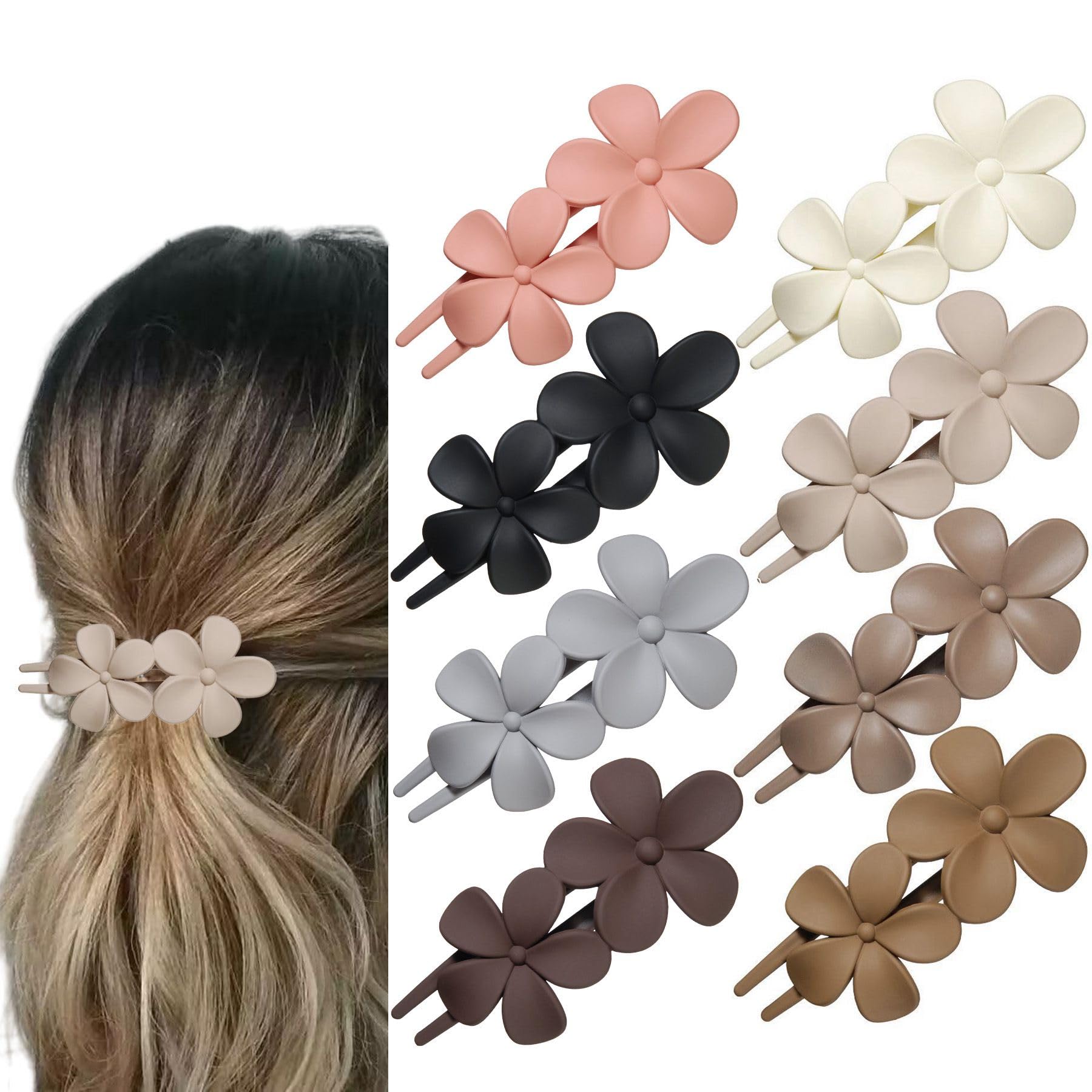 8 Pcs Flower Hair Claw Clips, Matte Flat Frangipani Hair Clips, Beach Tropical Party Strong Hold Jaw Hair Clips for Women Girls Thin Thick Curly