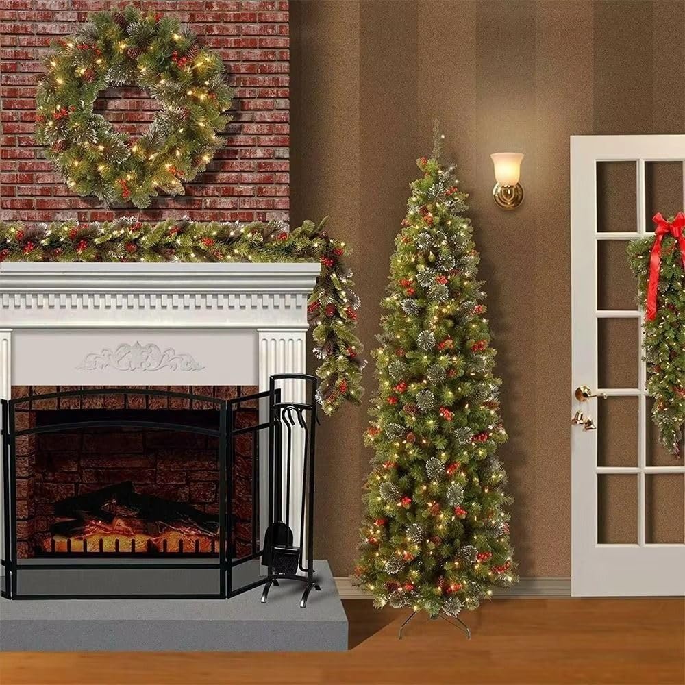 Guirlande de Noël avec pommes de pin et baies, pour cheminée, escalier, porte, fenêtre, décorations de Noël (1,8 m)