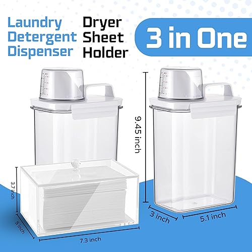 Miniatura 9 de Paquete de 2 dispensadores de detergente de 61 onzas para lavandería, dispensador de jabón para ropa, dispensador de detergente líquido para ropa,