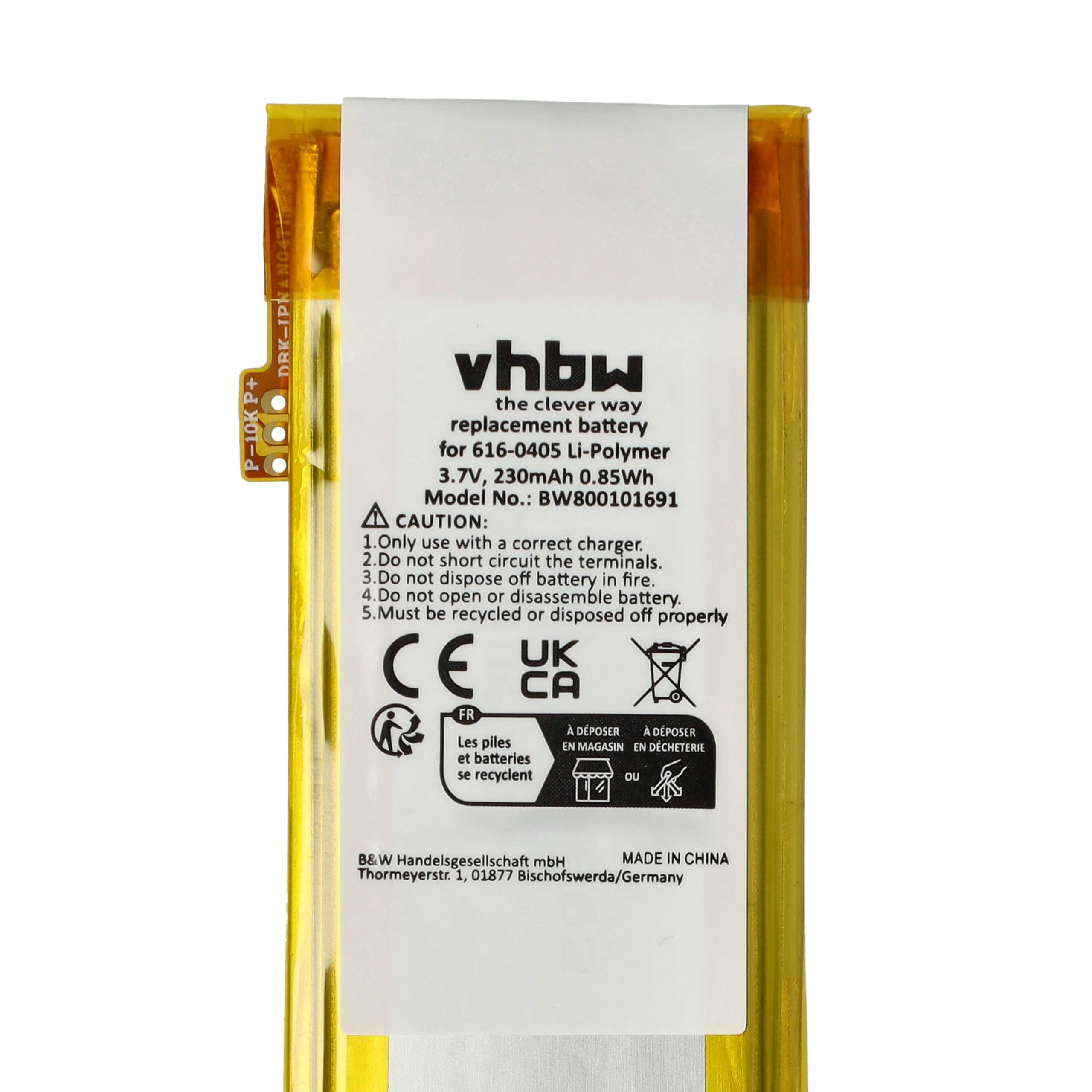 vhbw 1 x bateria kompatybilna z Apple iPod Nano 4G, 4. generacji 8 GB, 4. generacji, odtwarzacz MP3 (230 mAh, 3,7 V, litowo-polimerowy)