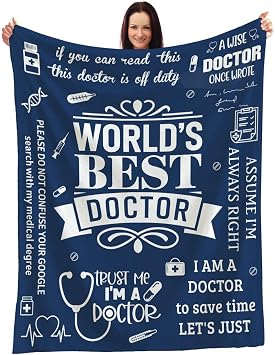 Worlds Best Doctor Blanket - Inspirational Gift for Medical Professionals with Motivational Typography - Cozy Throw for Physician Birthday Retirement Or Graduation Celebration