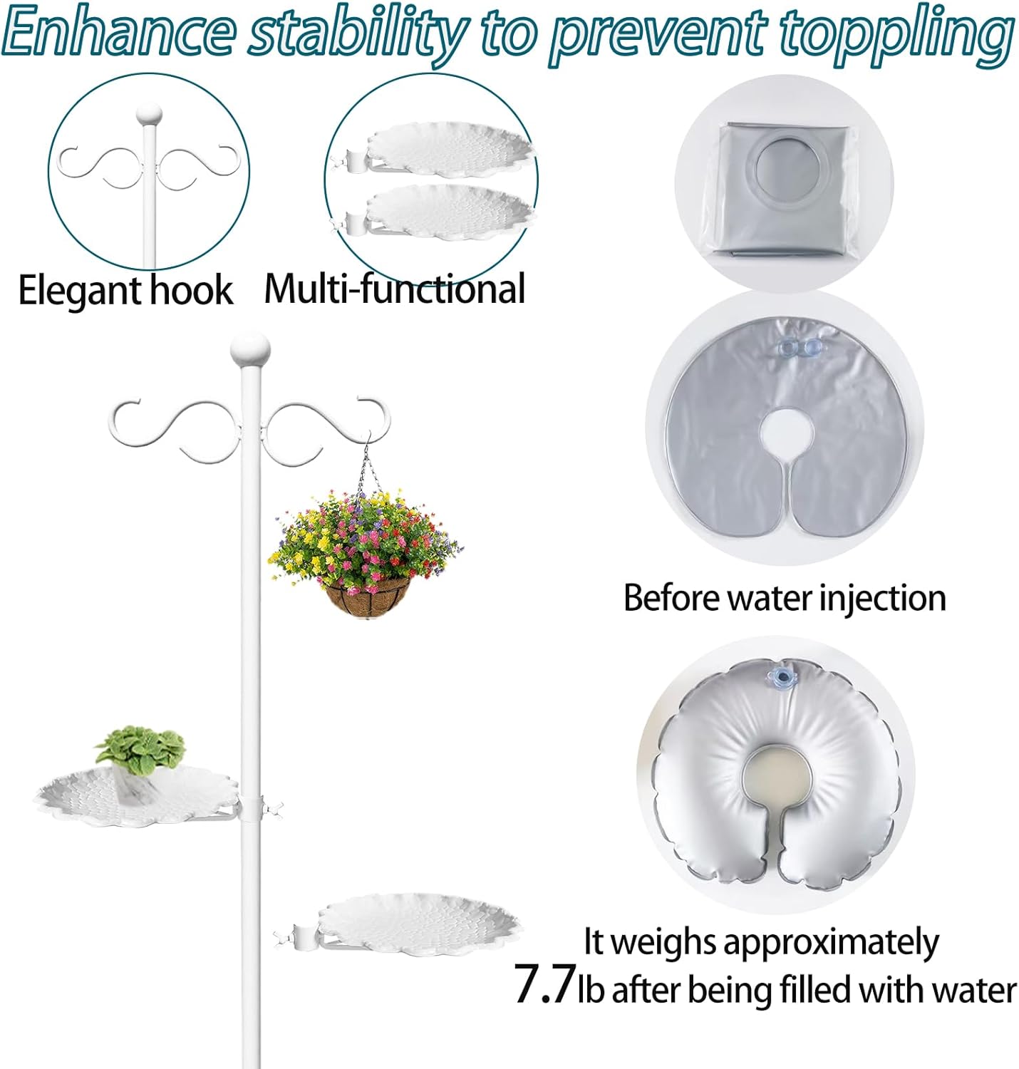 2 Set 74 inch Adjustable Shepherd's Hook for Bird Feeder，Floor Hanging Plant，Wind Chime Stand, Waterproof Metal & Adjustable-Height Standing Pole Holder for Lantern and Wreath, Indoor & Outdoor（4 Plac