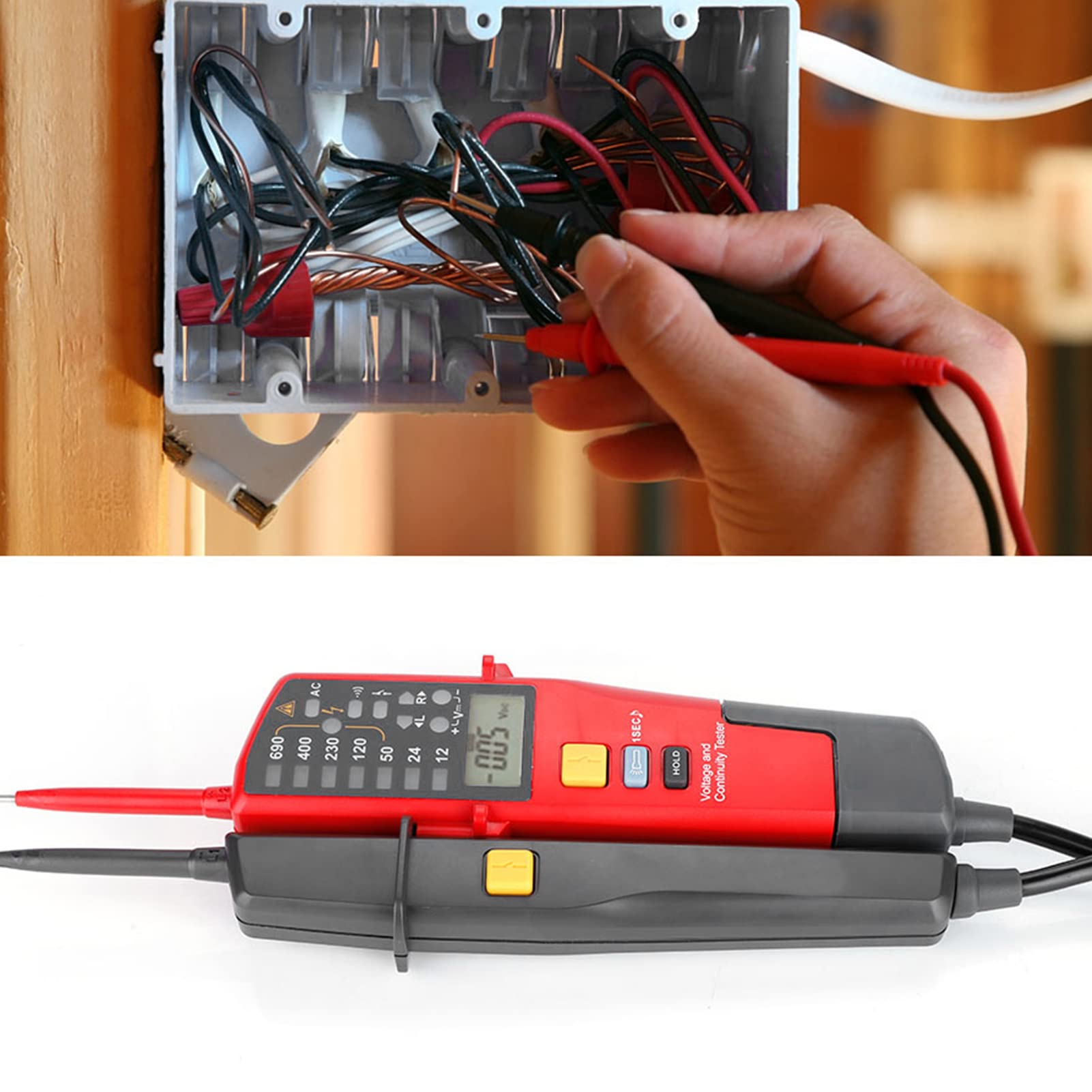 Miernik Ciągłości Napięcia, Tester Napięcia i Ciągłości Napięcia UT18C Automatyczny Miernik Napięcia Tester RCD z Wyświetlaczem LCD, Odpowiedni do Użytku Domowego, Fabryki,