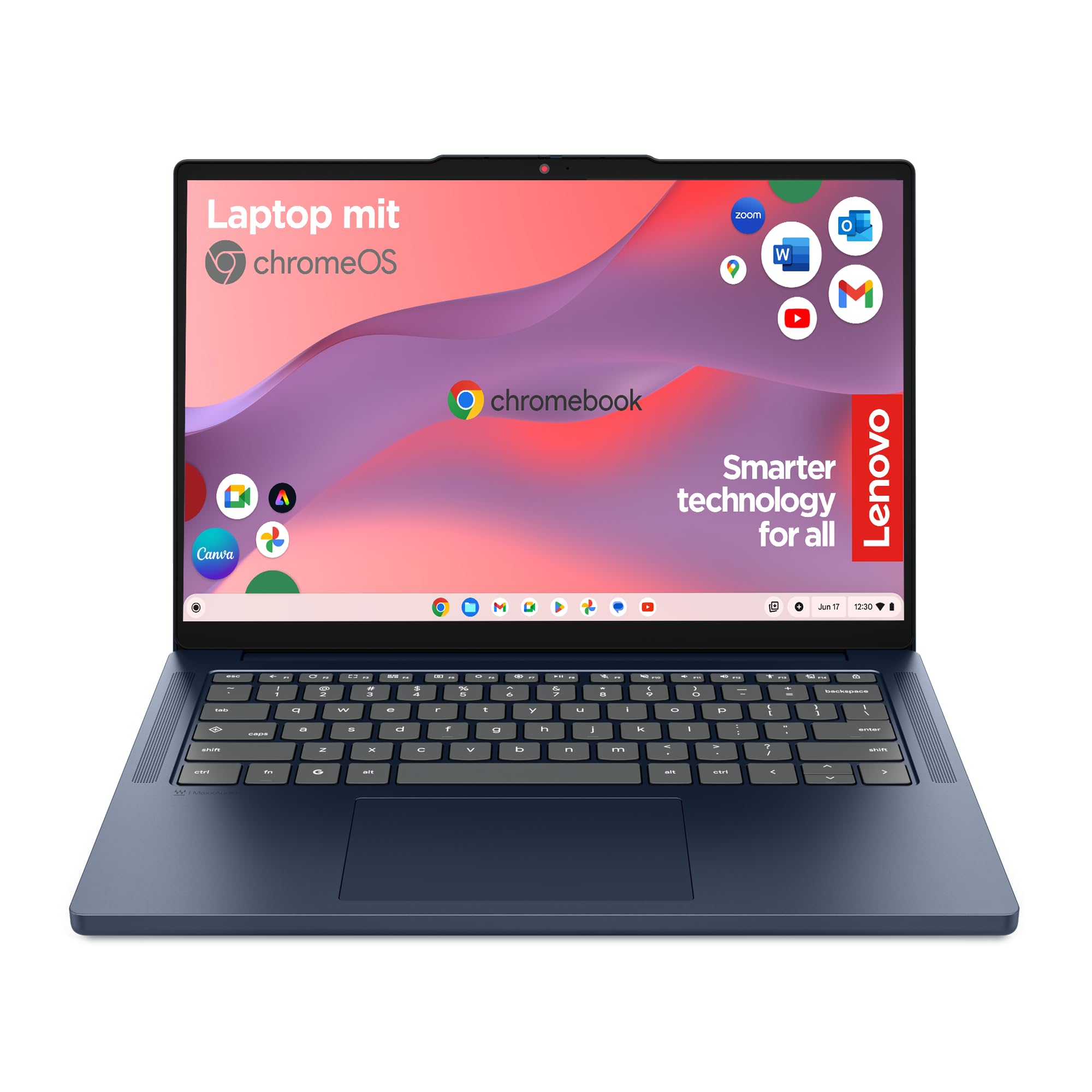 Lenovo Chromebook Laptop | 14" WUXGA Display | MediaTek Kompanio 540 | 4GB RAM | 128GB SSD | ARM Mali-G57 MC3 Grafik | ChromeOS | QWERTZ | exkl. Farbe in Cosmic blau | 3 Monate Premium Care
