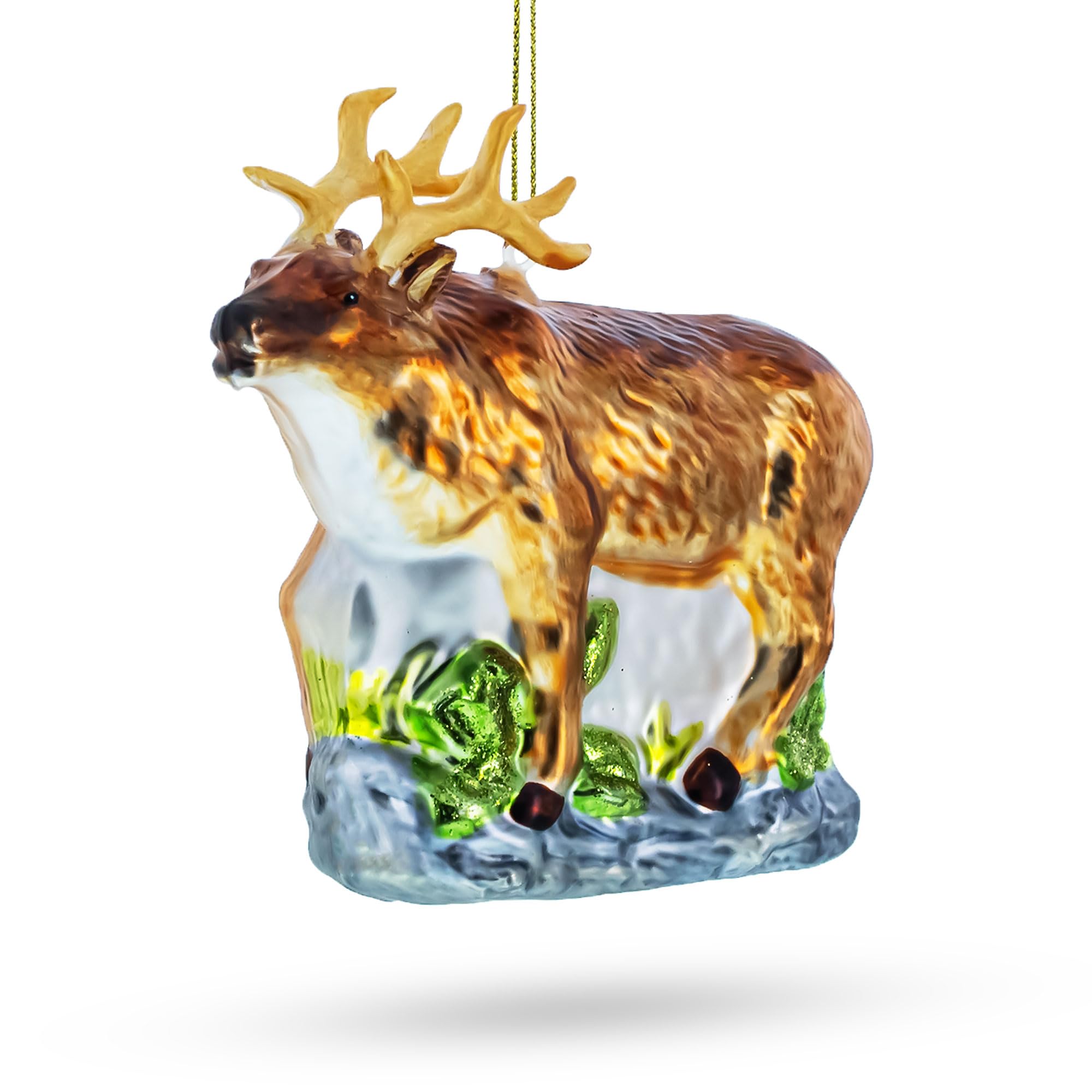 Renne sur herbe de Noël en verre BestPysanky ornement de prestige