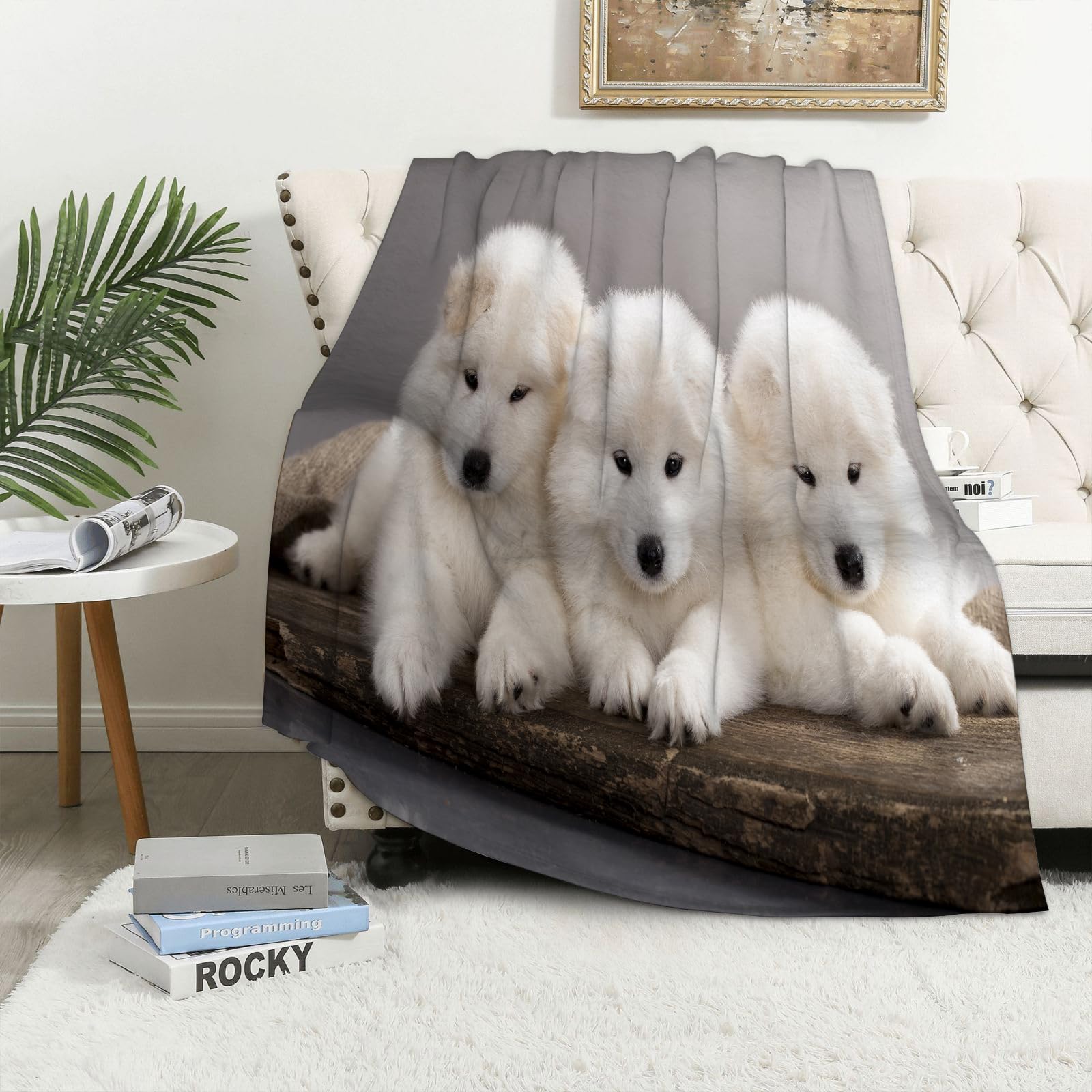 MAAPCHP Flannel Fleece Blanket Throws for Sofa Fluffy Blanket Bed Throw for Bedroom Samoyed funny puppies Blanket for Bed, Couch,Car 60x80in
