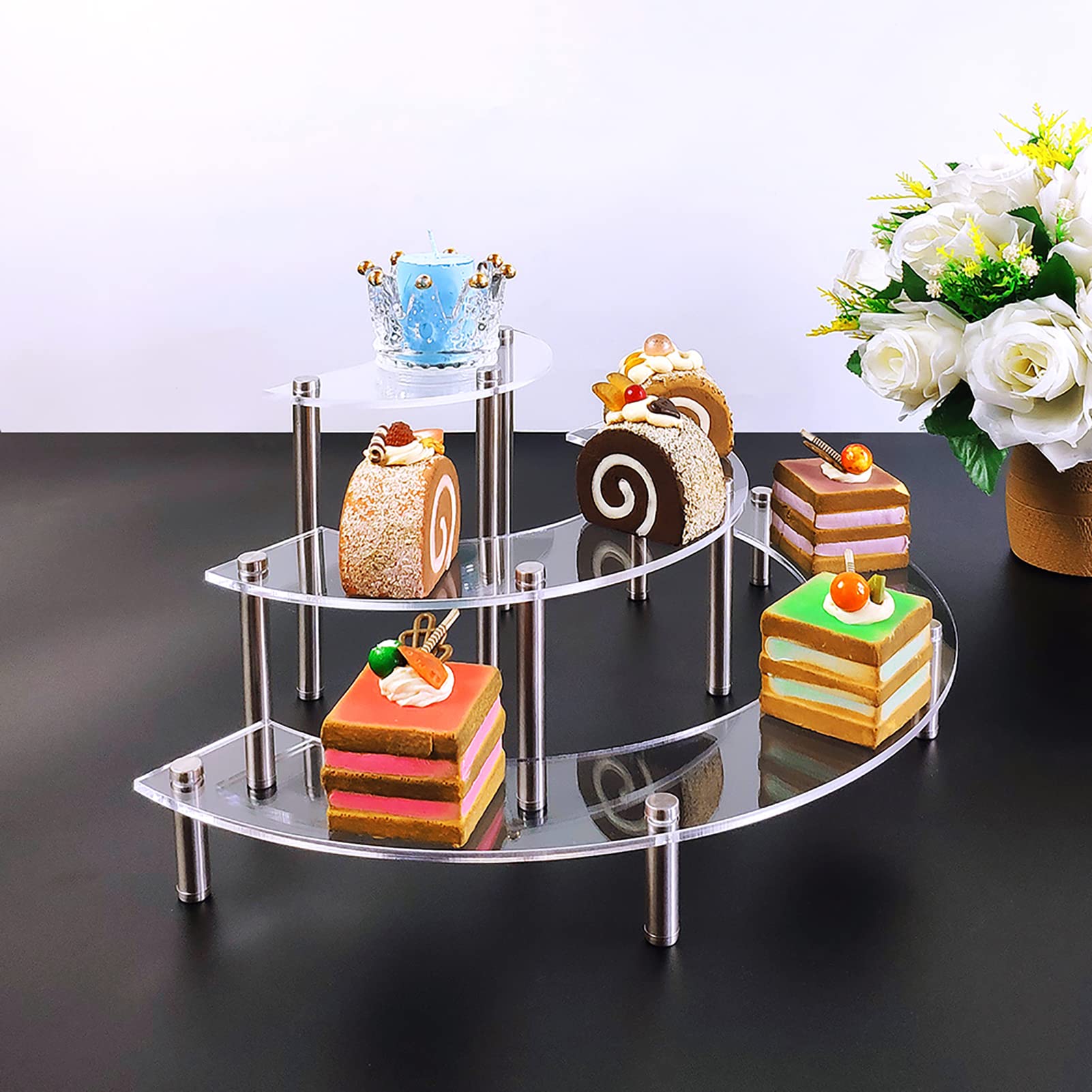 Alzata per cupcake in acrilico con luce LED, espositore per dessert a 4