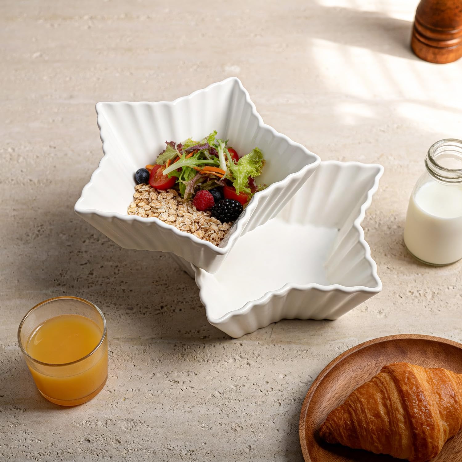 WAIT FLY Ceramic Star-Shaped Salad and Dessert Bowl - 2-in-1 Whit-9 OZ