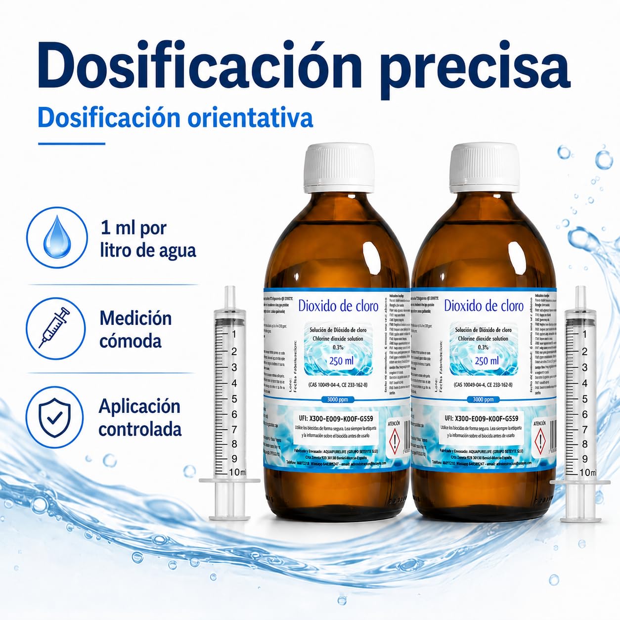 Dióxido de Cloro 3000 ppm - CDS | CDL - Envasado en Botella de Cristal Ámbar - 2 Botellas 250ml = 500ml - Compra Ahorro - Fabricado en España