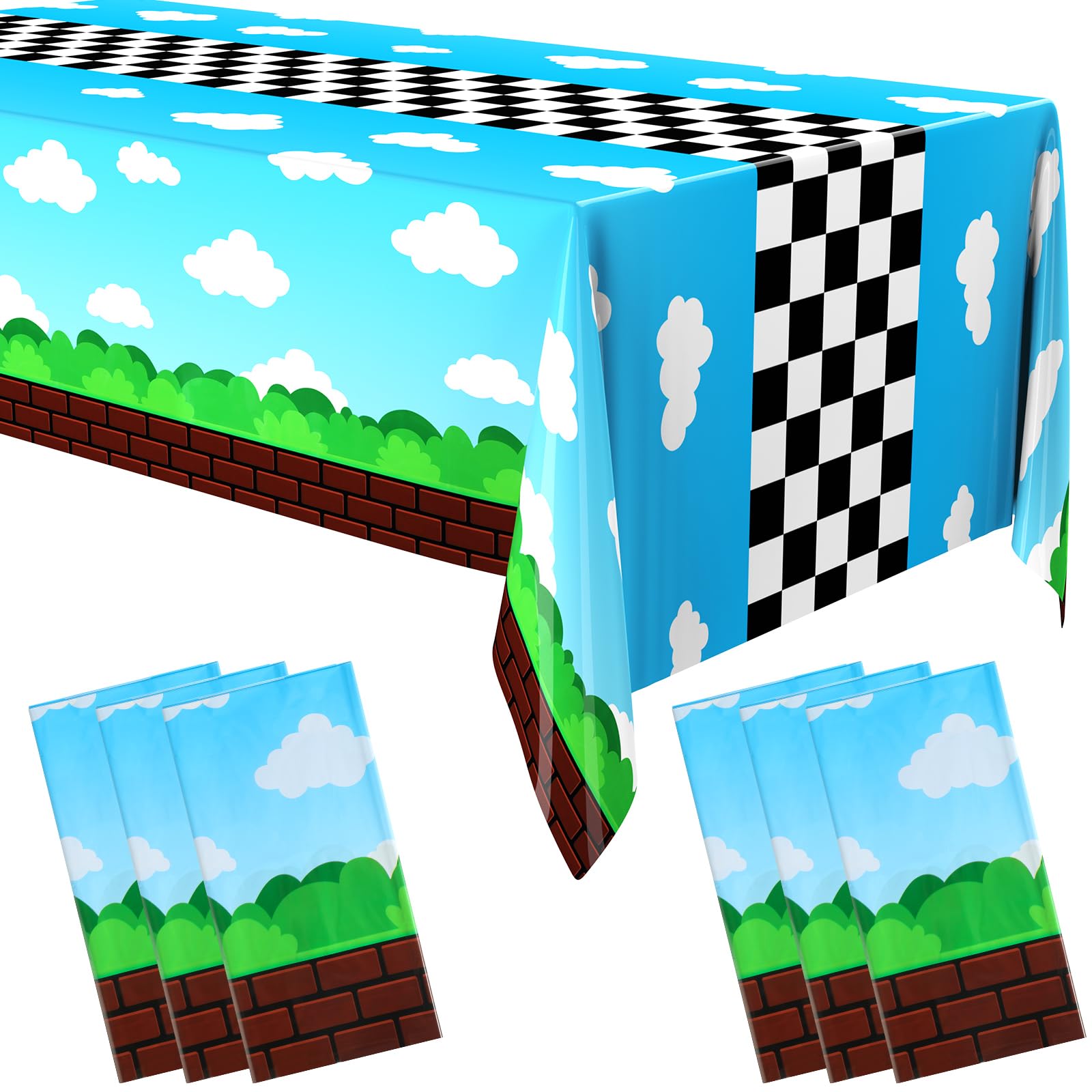 Oudain 6 Pcs Video Games Party Tablecloth Rectangle 108 x 54 Inch Plastic Tablecover Disposable Table Cover for Video Games Brothers Birthday Party