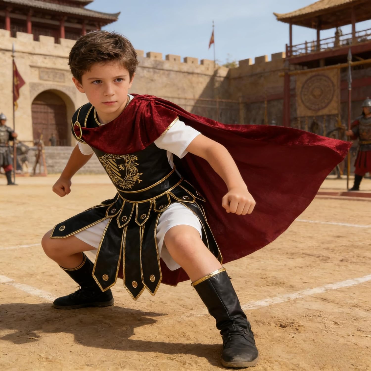 GRAJTCIN Kids Medieval Warrior Costume Roman Soldier Costume Historical Viking Gladiator Knight Halloween Renaissance Outfit