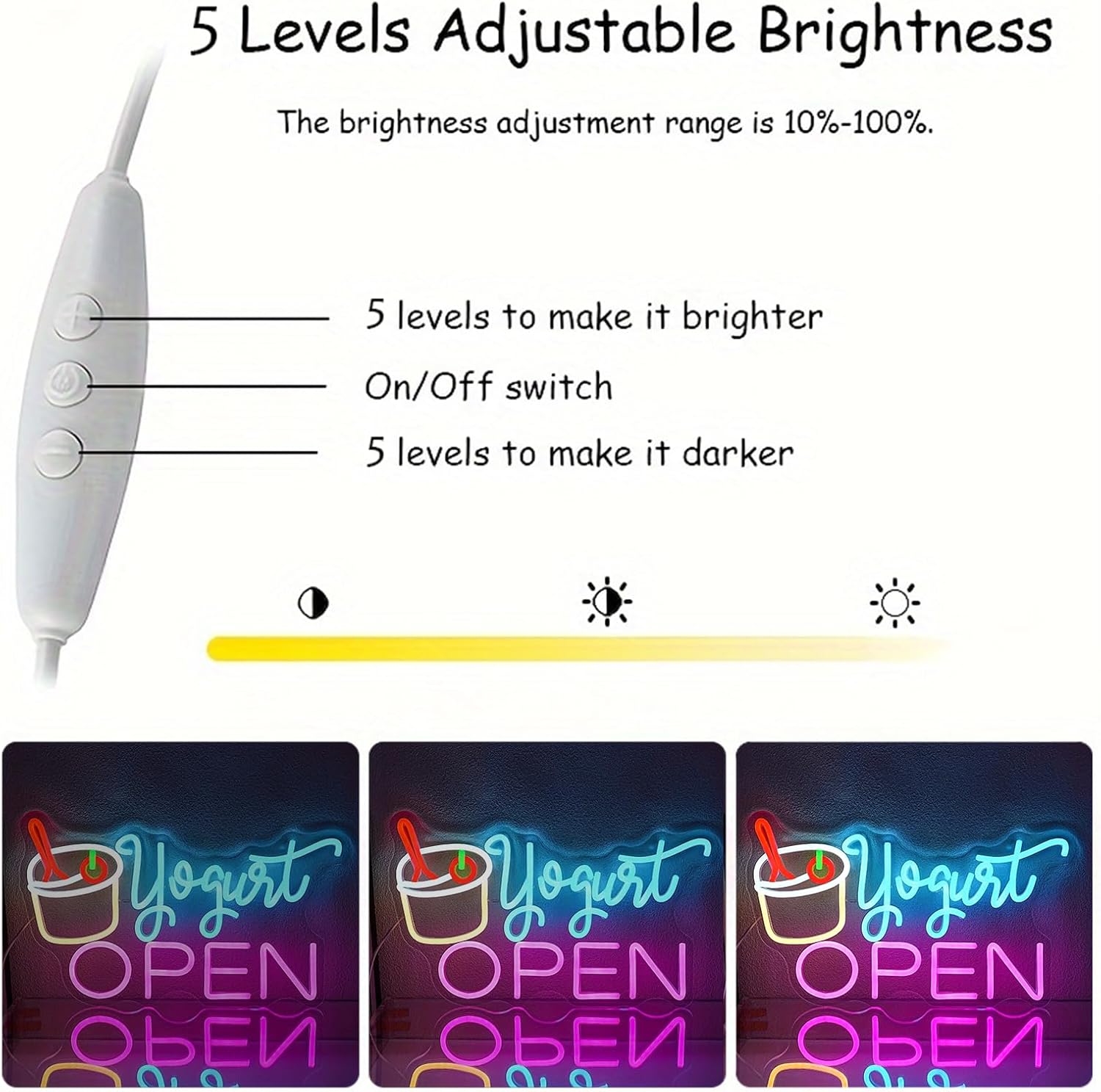Yogurt OPEN Neon Sign – LED Storefront Sign for Frozen Yogurt Bar, Dessert Shop, Ice Cream Cafe, or Beverage Counter 16.5″ × 9.8″