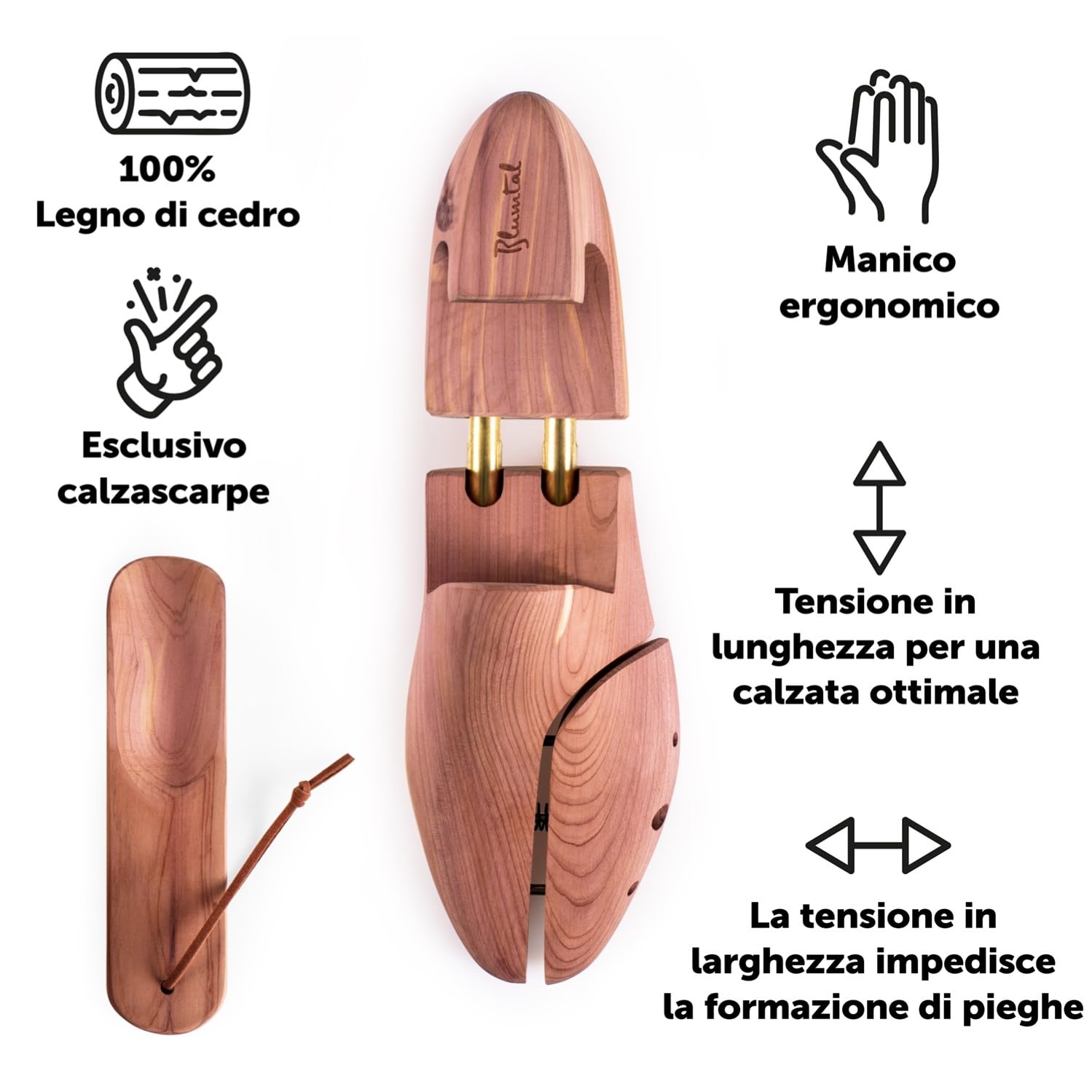 Blumtal Allarga Scarpe Uomo, Tendiscarpe - Forma Scarpe - Allargascarpe in Legno di Cedro con Calzante - Assorbe Umidità e Combatte Cattivi Odori - 1 Paio