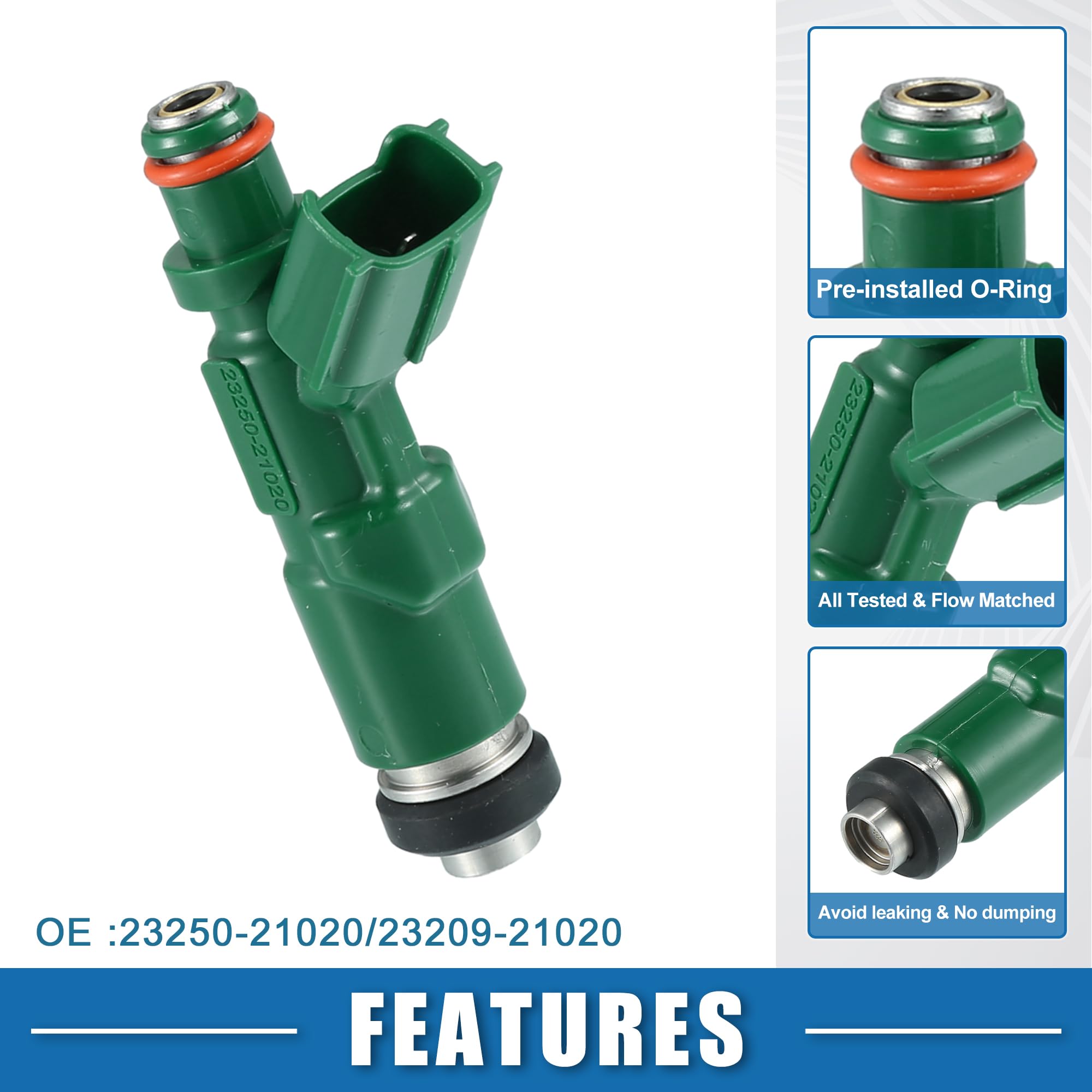 A ABSOPRO Iniettore Carburante 23250-21020 Per Toyota Yaris I 1.5 01-05 | Verde, OE:23250-21020/23209-21020/842-12234, Materiale:Metallo Plastica, Dimensioni:74.7x16mm, Tensione:DC12V, O-Ring:Si