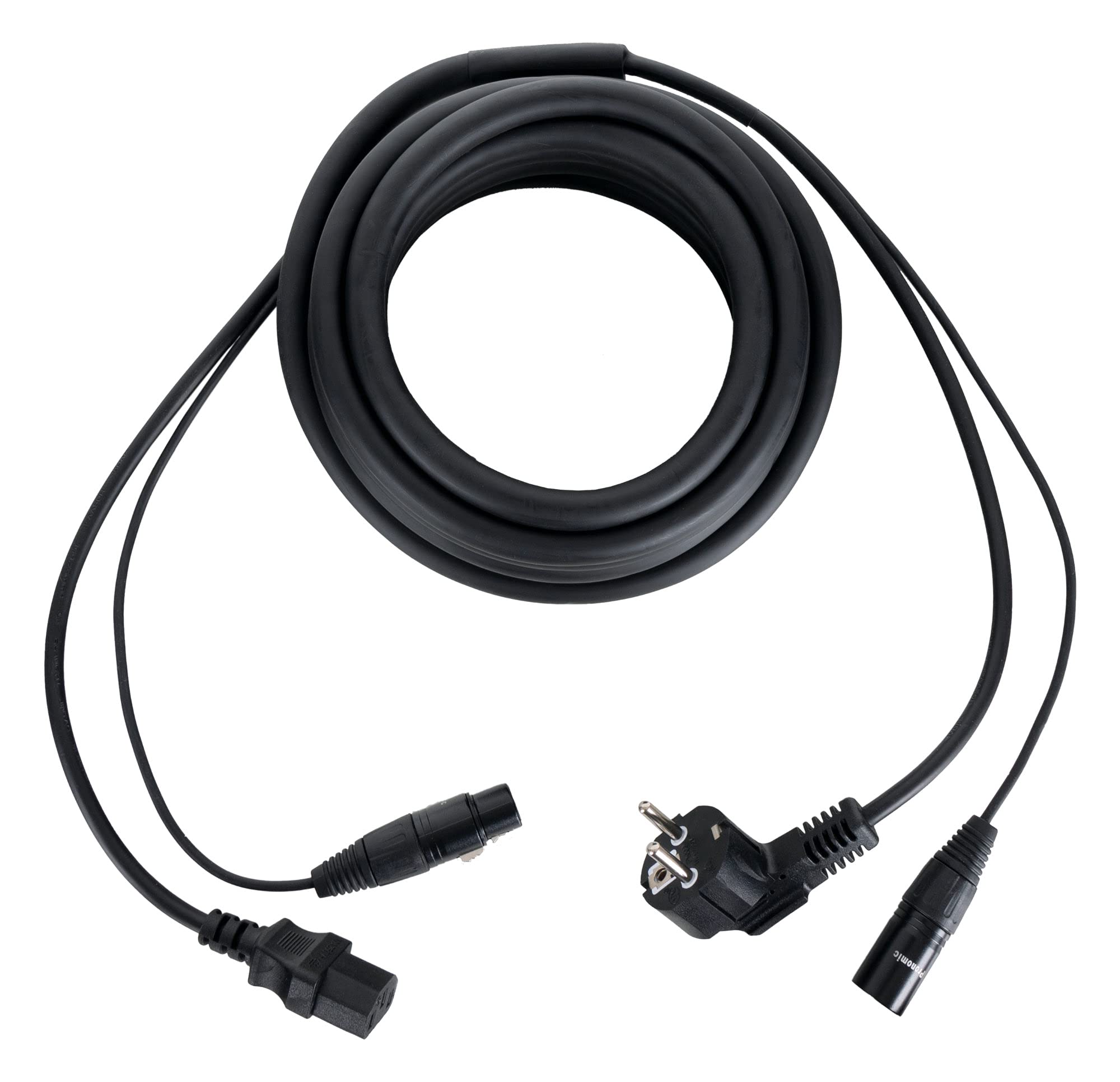 Pronomic Stage EUIECD-10 Câble Hybride IEC/DMX - Câble combiné 10 m pour alimentation et signal DMX - pour connecter des effets lumineux DMX - supporte jusqu’à 6A - noir