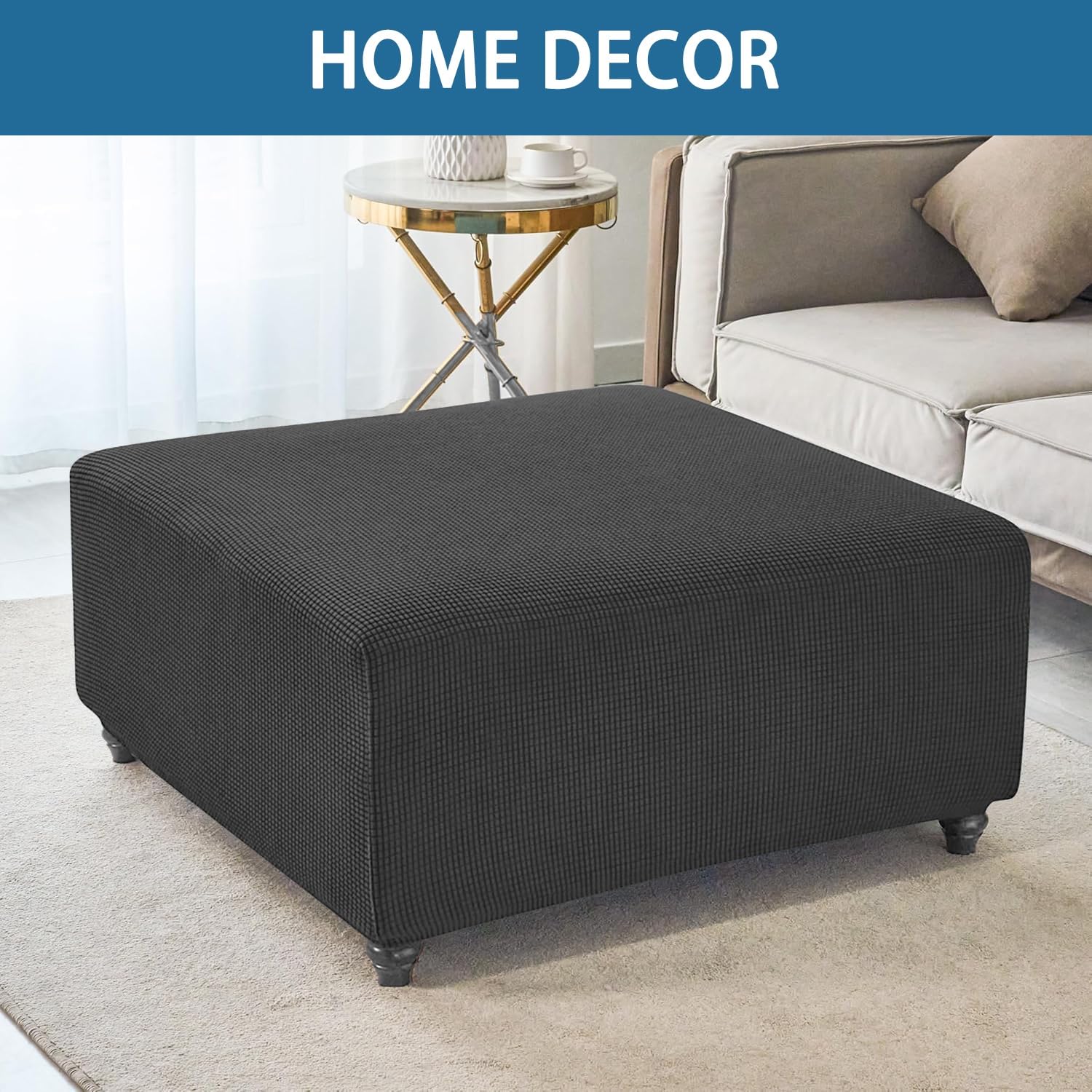Copri Pouf Quadrato 50x50 80x80 40x40 60x60 100x100 90x90 110x110 Fodera Poggiapiedi Copripouf Elastico Rivestimenti Pouf Sgabello poggiapiedi ottomana(Beige,40in/100cm)