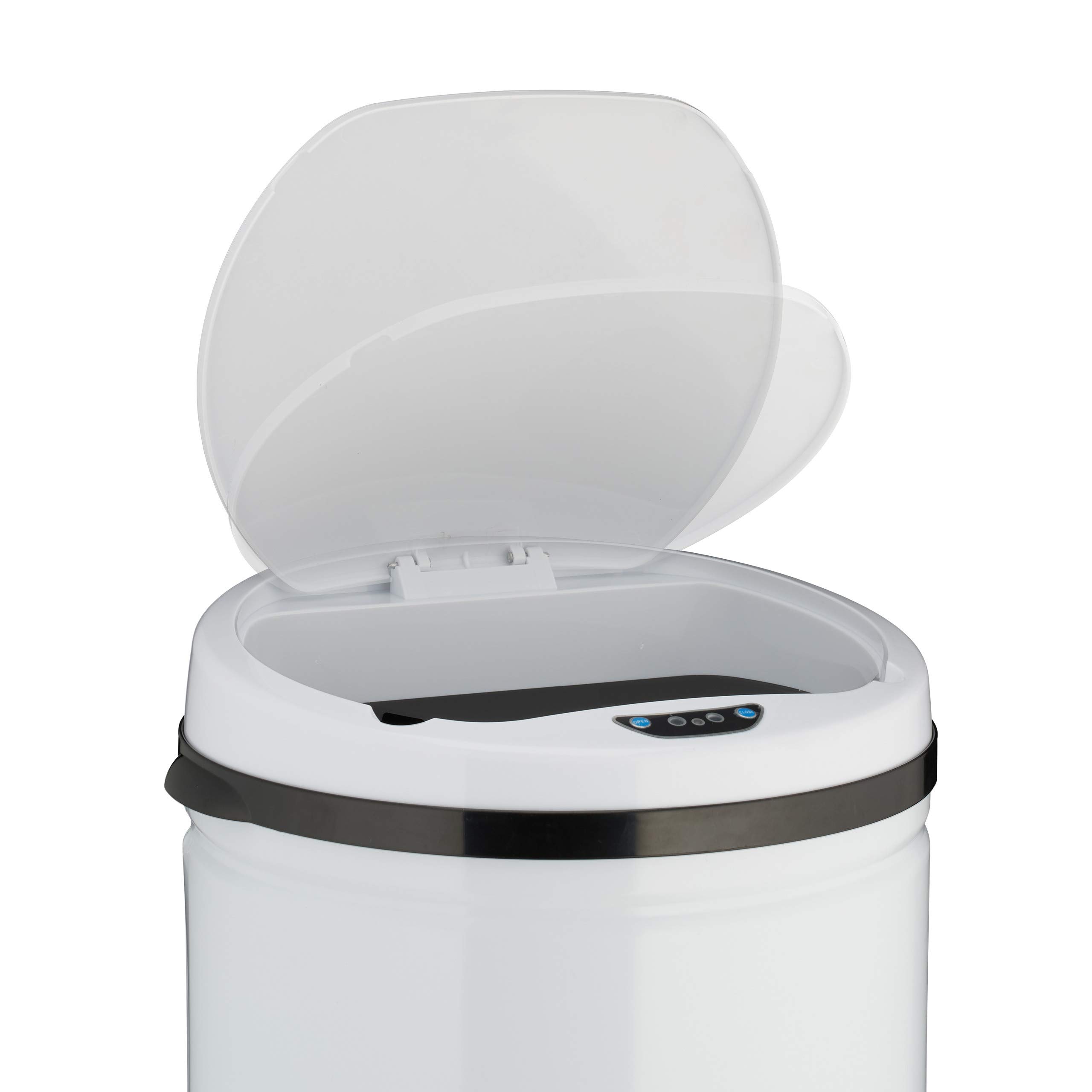 Relaxdays Cubo de Basura, 50L, Redondo, Tapa eléctrica, Sensor de Movimiento, Grande, Acero Inoxidable, 80x30 cm, Blanco