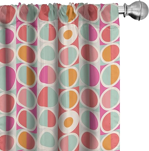 Ambesonne Cortinas de ventana pastel, patrón geométrico simplista con círculos coloridos en cuadrados, estilo Funky y retro, paneles decorativos con