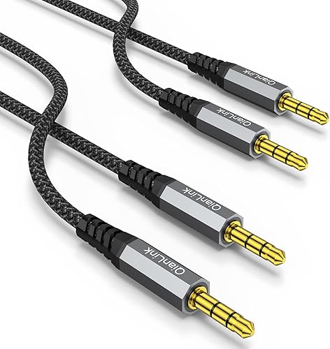 Paquete de 2 cables auxiliares (10 pies9.8 ft, sonido de alta fidelidad), cable auxiliar TRS de audio auxiliar TRS de nailon trenzado compatible con