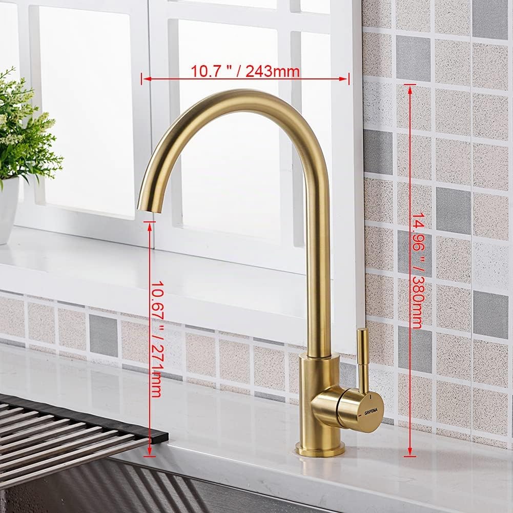 Ibergrif M85043G Fregadero de Cocina 50 x 43 cm Bajo o Sobre Encimera & GRIFEMA G4008Y - Grifo 360° Giratorio Monomando Agua Fría y Caliente, Amarillo