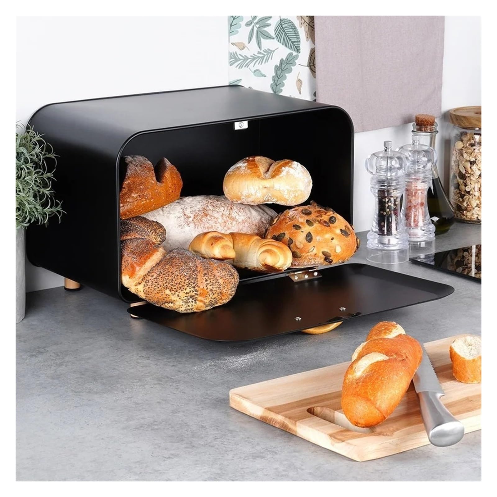Pan Metal Negro 35,5x21x23,5 Cm Almacenamiento De FáCil Acceso