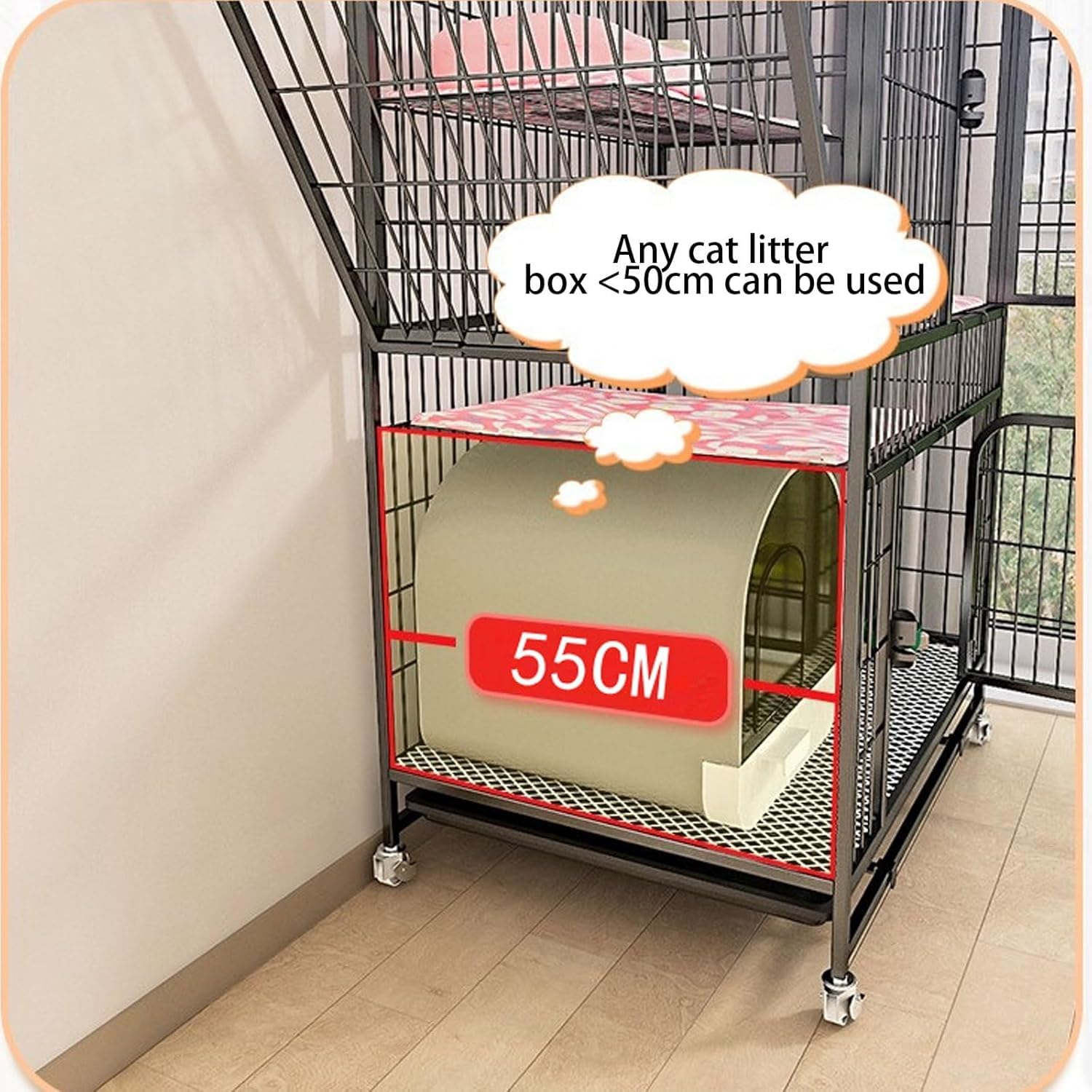 Gabbie per Gatti da Interno Grandi con Lettiera per Due Gatti Gabbia per Furetto per Gattini in Metallo Pieghevole Rotelle Rotanti A 360 ° Recinto per Animali Domestici con, White, B-78 * 54 * 137CM