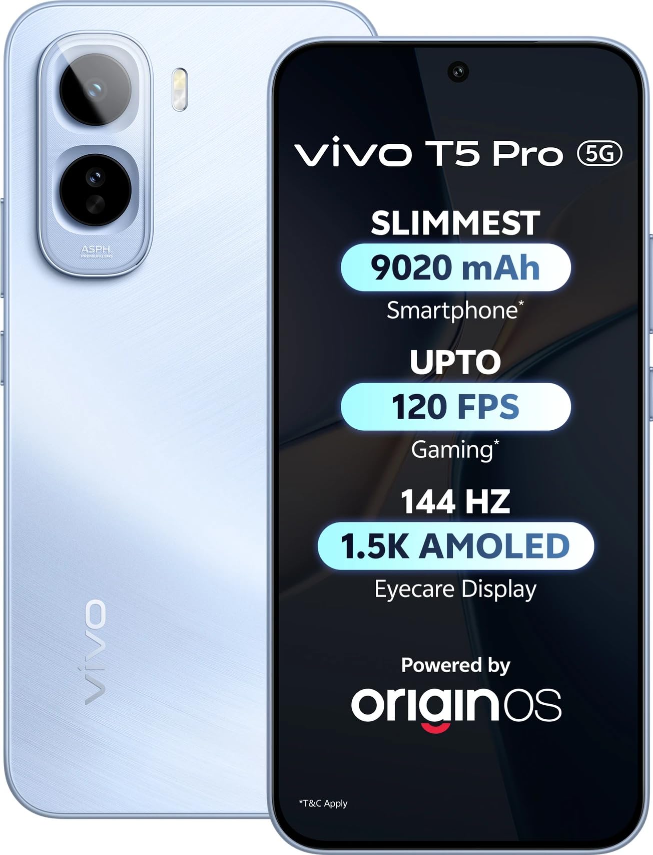 vivo T5 Pro 5G (Glacier Blue, 8GB RAM, 256GB Storage) | 50MP Camera | 6.83" FHD+ AMOLED Display | Snapdragon 7s Gen 4 | 9020mAh Battery | 5G Smartphon...