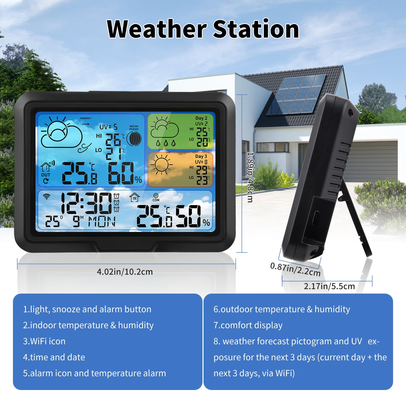 Stazione Meteo Wi-Fi con Sensore Esterno Tuya Smartlife Allarme Sveglia Schermo LCD Colorato Previsioni Meteorologiche Wireless Bianco