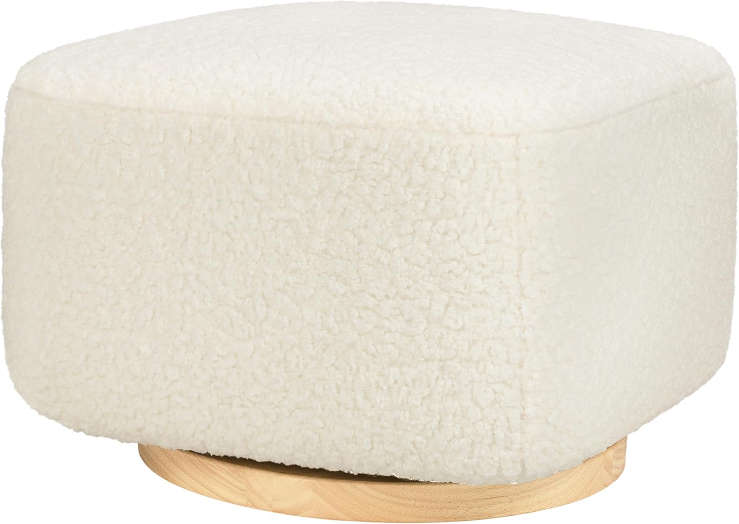Babyletto Kiwi Gliding Ottoman in Cream Shearling with Light Wood Base, Greenguard Gold and CertiPUR-US Certified