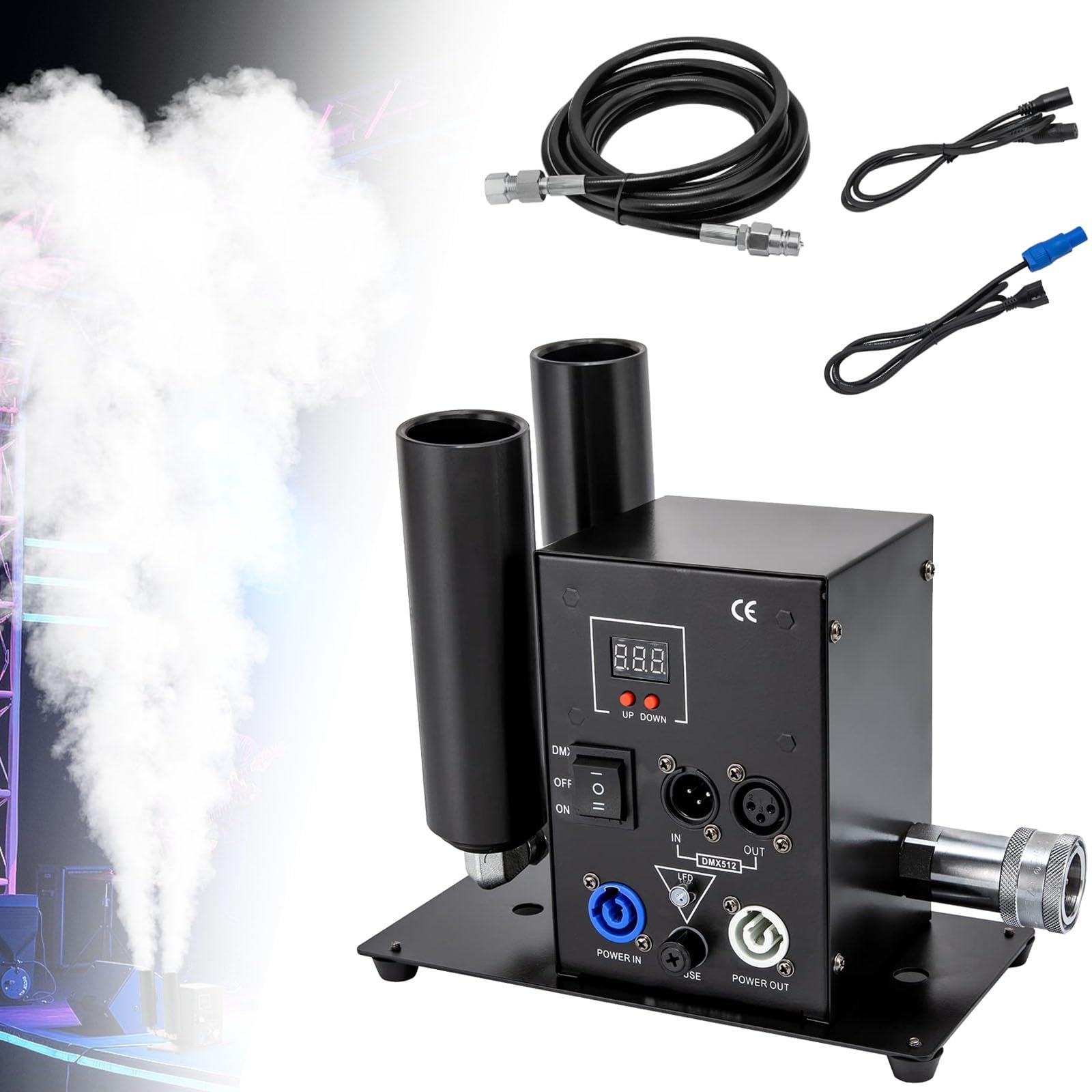 Wytwornica CO2, armata CO2 DJ z podwójną rurą 200 W, sterowanie DMX, 19,7-26,2 stopy, wytwornica CO2 z dyszą dymną, efekty sceniczne dla klubów, barów, pokazów scenicznych, koncertów